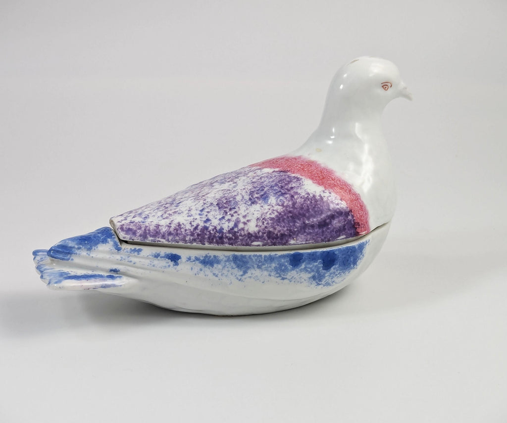 Russian Kuznetsov Porcelain Bird Butter Dish, Antique Imperial, c.1880