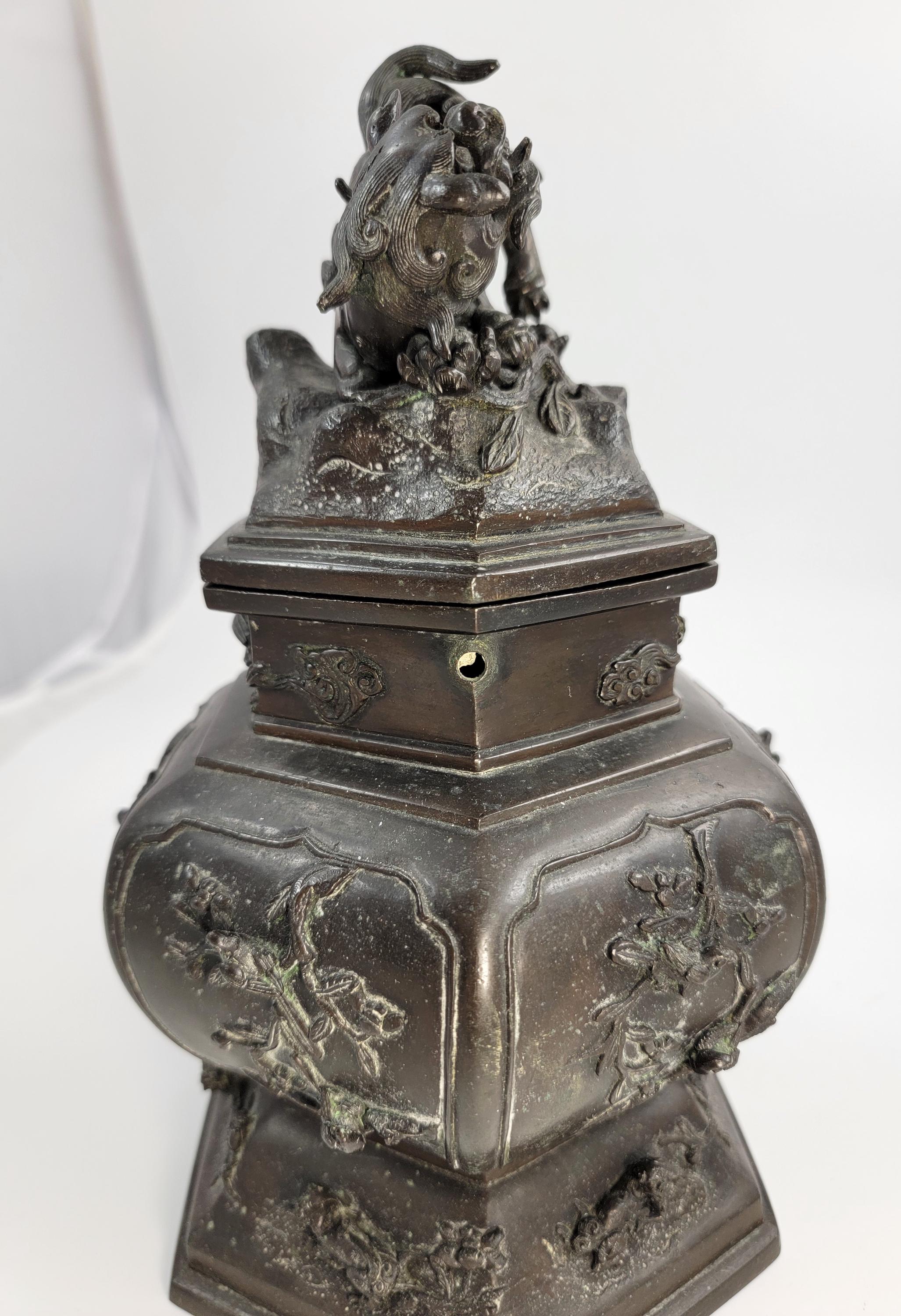 Antique Chinese Bronze Censer, Fu Lion, 19thC Qing