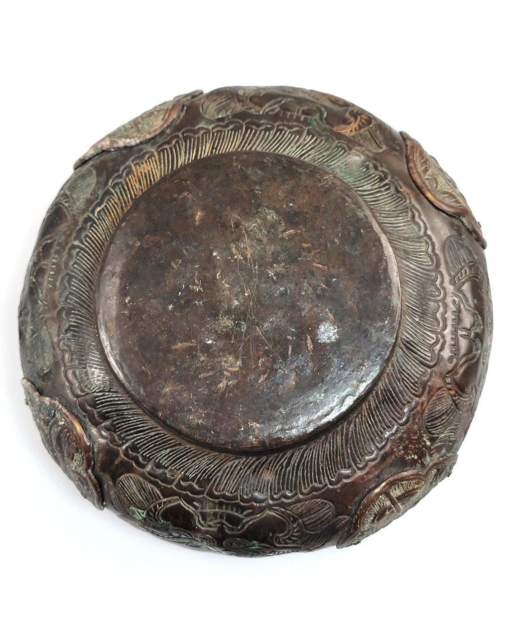 Japanese Edo Bronze Archaic Bowl, Riveted Cartouches, c.1700-1750