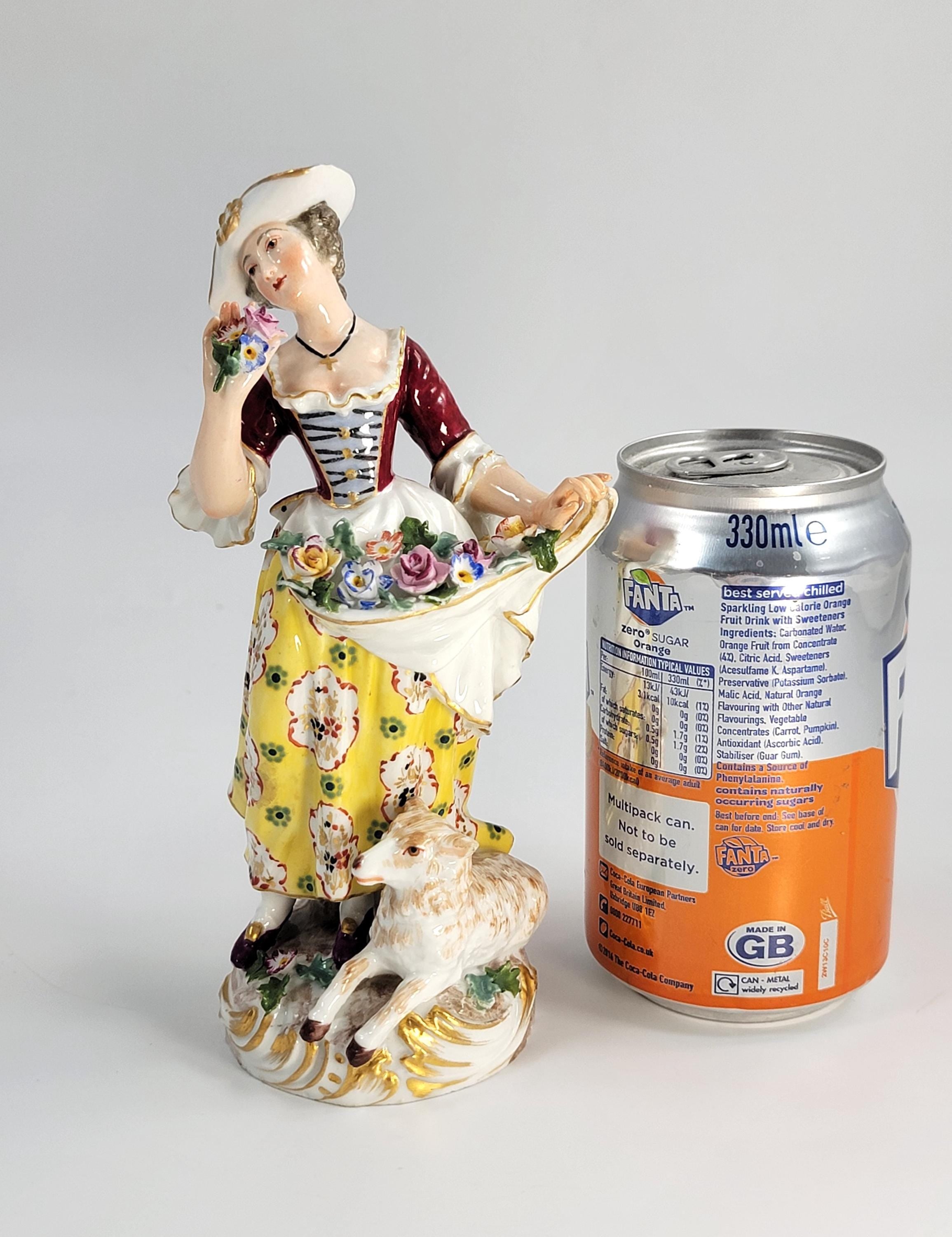 Antique German Porcelain Shepherdess, Chelsea Derby Style, c.1890, Blue Anchor Mark