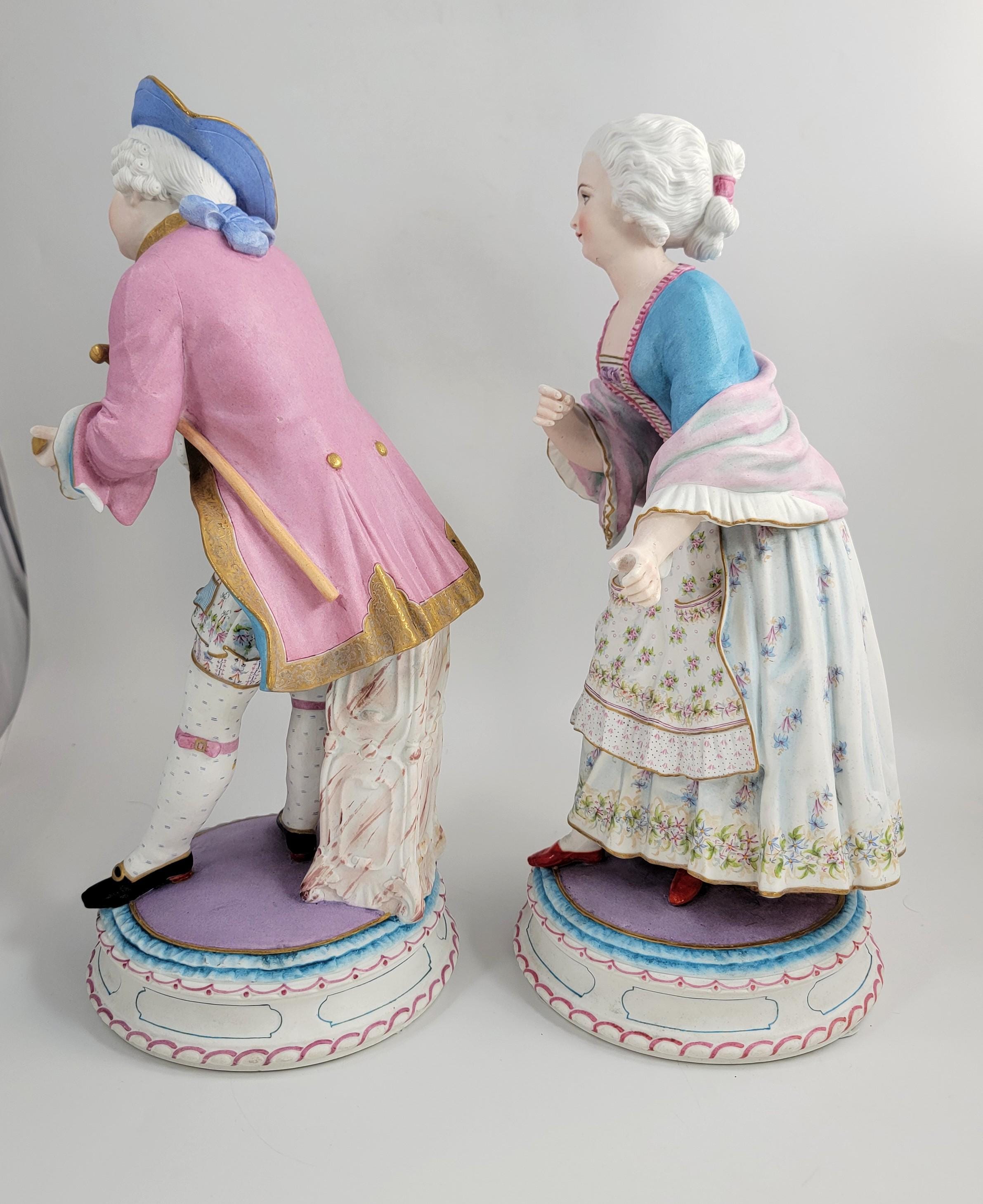 Large Antique French Biscuit Porcelain Figures, CHANTILLY Mark, Vion & Baury Style, 19th Century