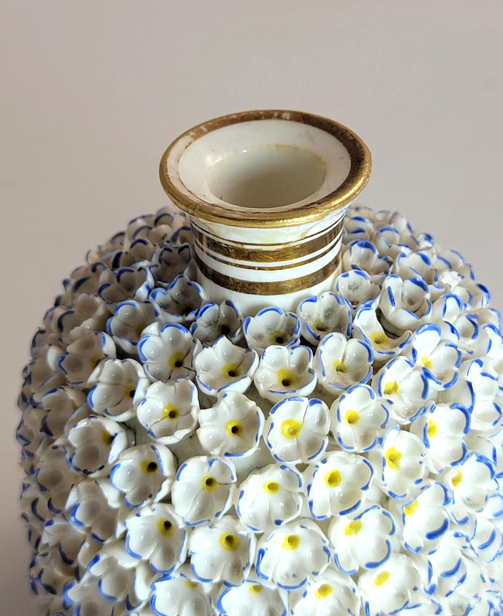 Royal Worcester Porcelain Perfume Bottle, Hand-Applied Forget-me-not Encrustation, c. 1870 – Rare Victorian Collectible Gift