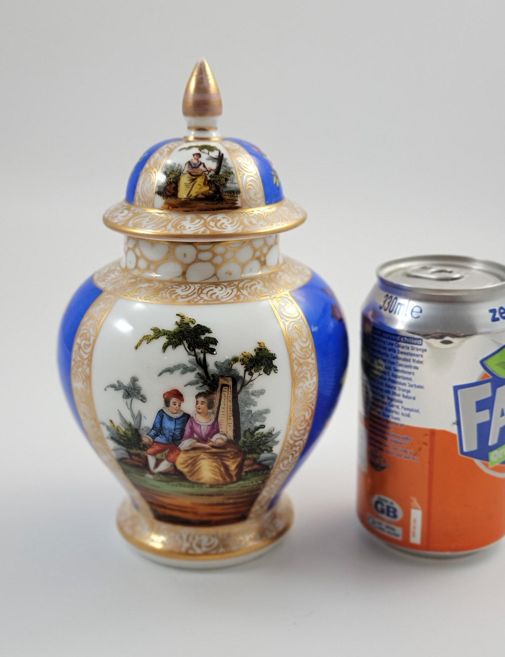 Rare Helena Wolfsohn Dresden Lidded Ginger Jar, Blue Ground, Meissen-Style, AR Mark, c. 1880