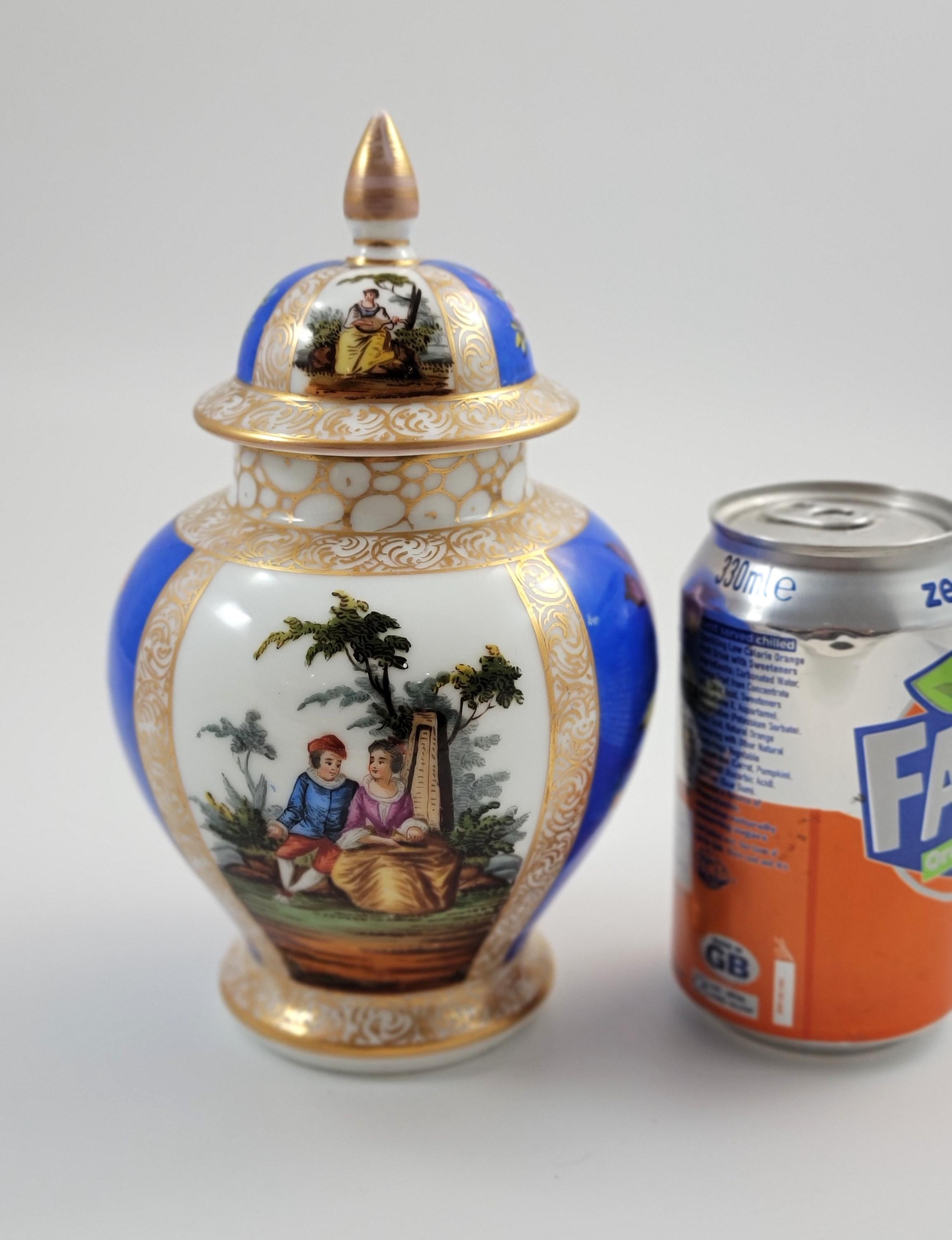 Rare Helena Wolfsohn Dresden Lidded Ginger Jar, Blue Ground, Meissen-Style, AR Mark, c. 1880
