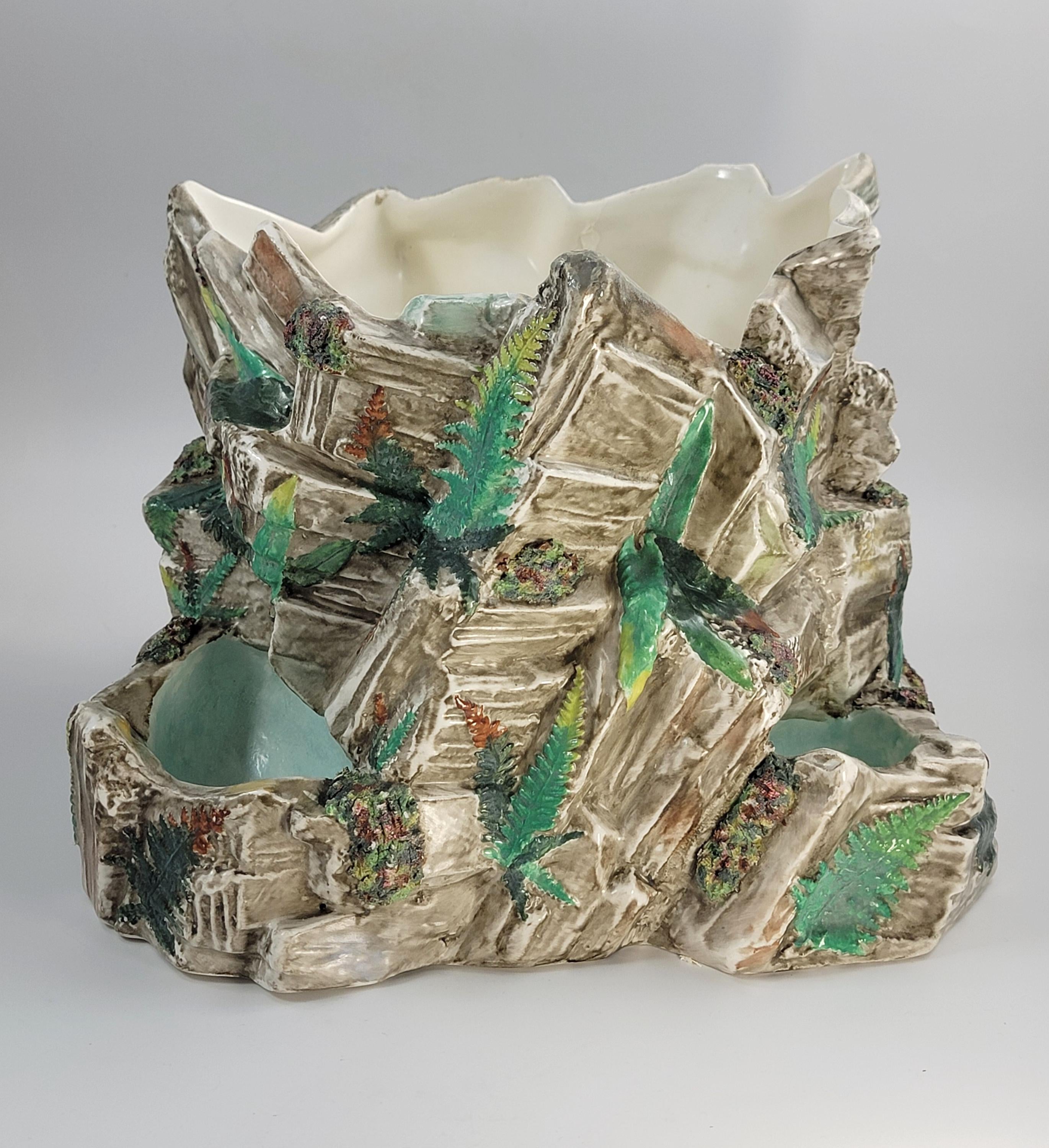 Royal Worcester Majolica Fern Rockwork Jardiniere, England, c.1866, Rare Victorian