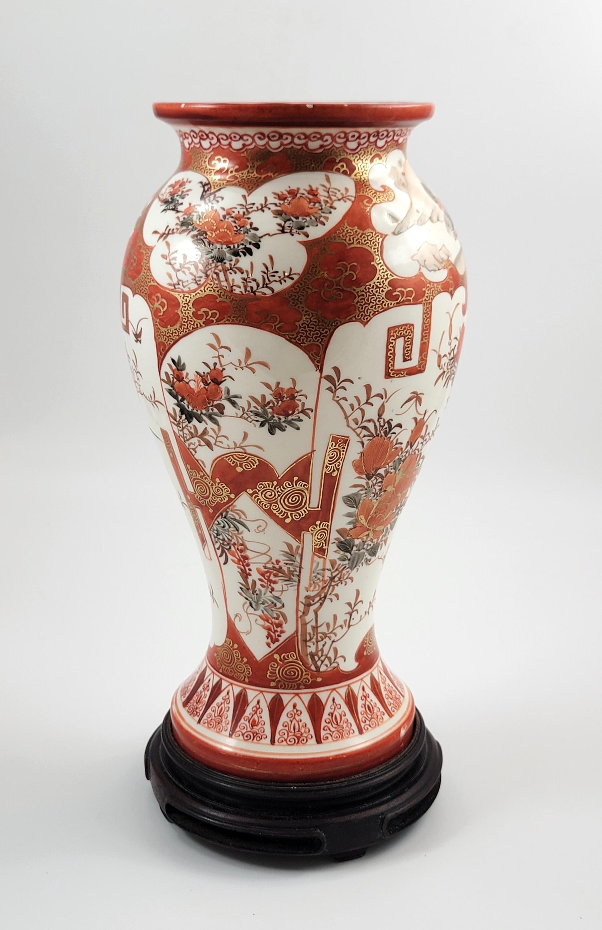 Rare Kutani Vase, Kinrin Workshop, Kaga, Japan, c.1890, Original Stand