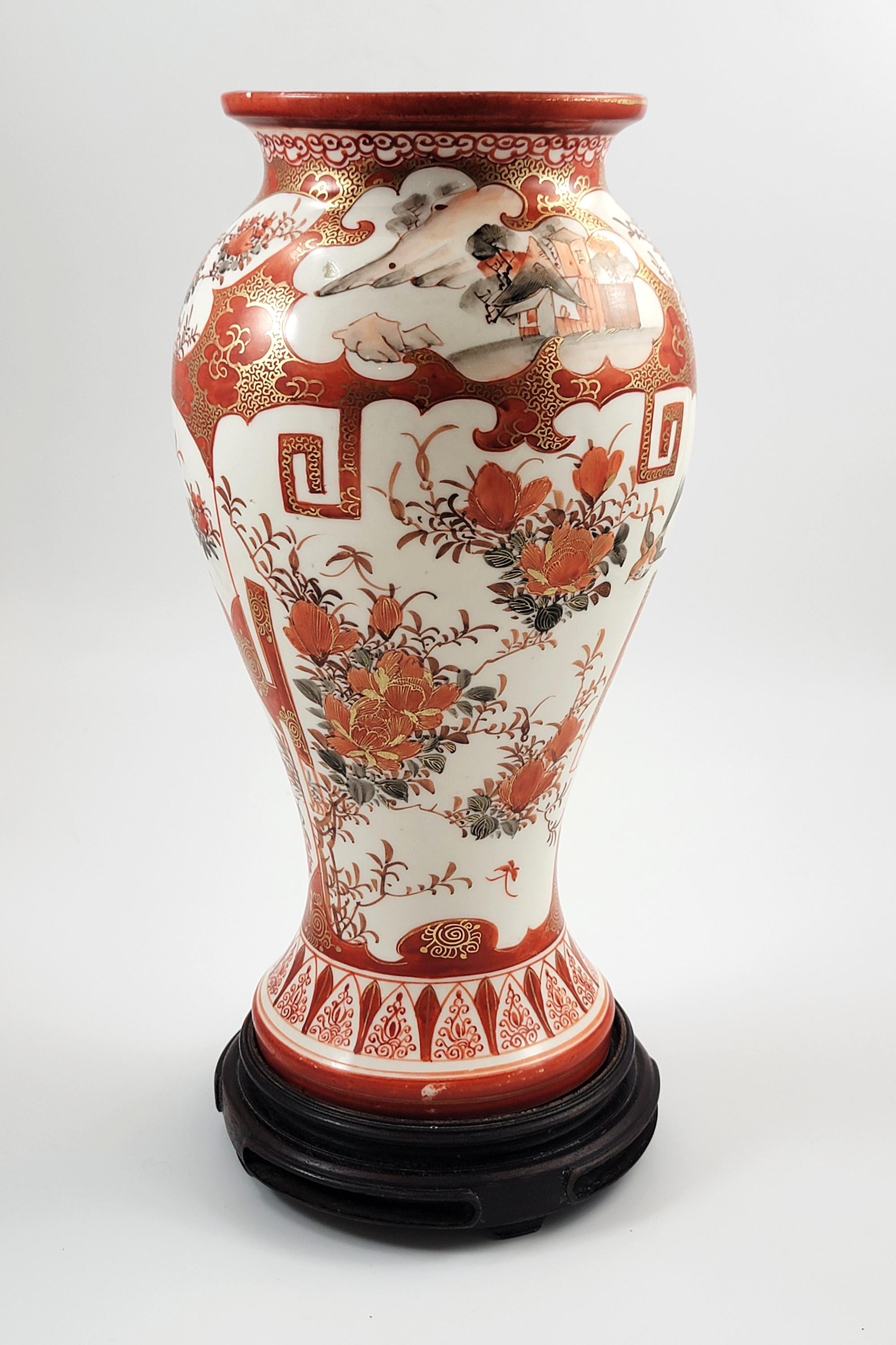 Rare Kutani Vase, Kinrin Workshop, Kaga, Japan, c.1890, Original Stand