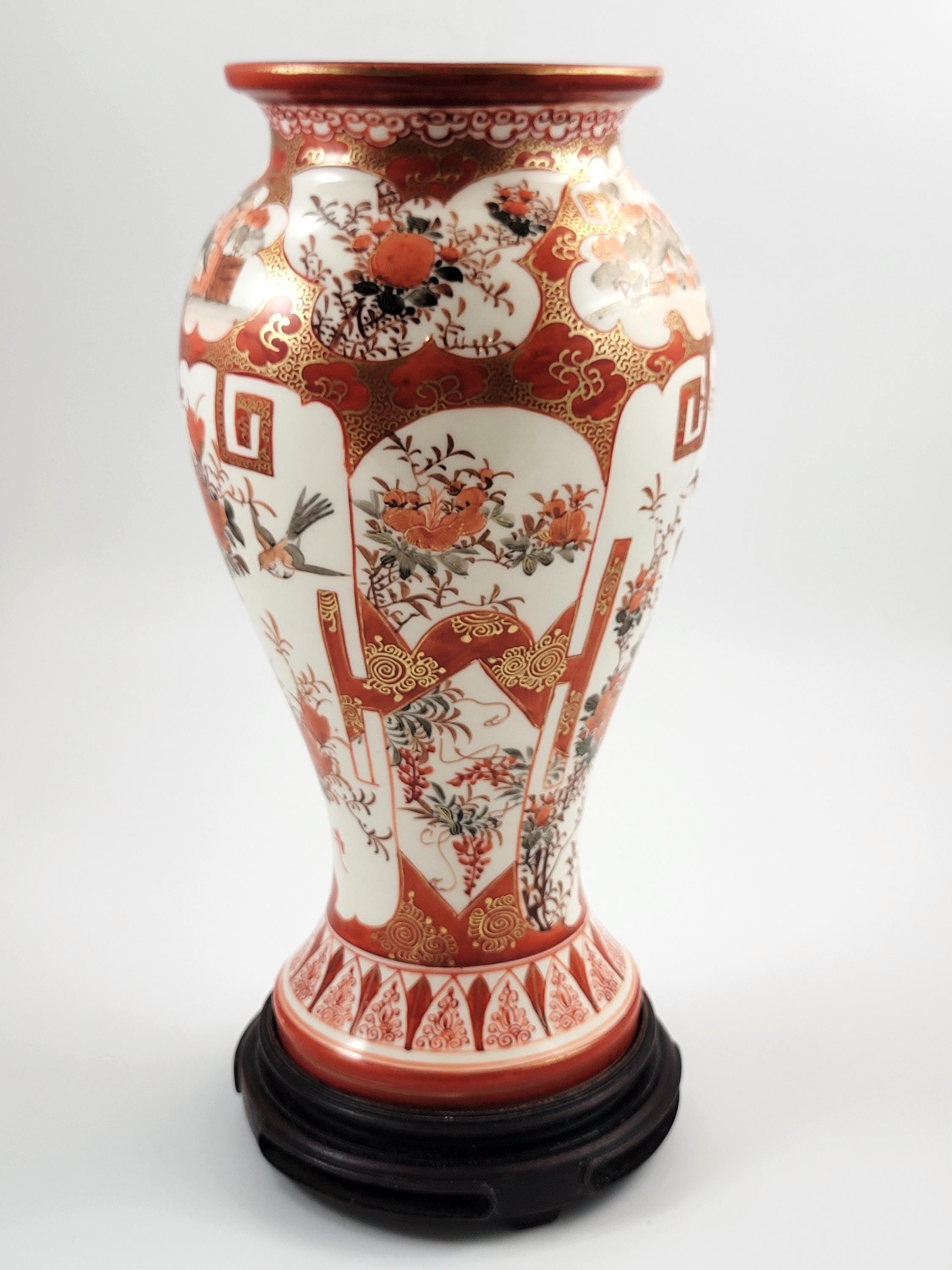 Rare Kutani Vase, Kinrin Workshop, Kaga, Japan, c.1890, Original Stand