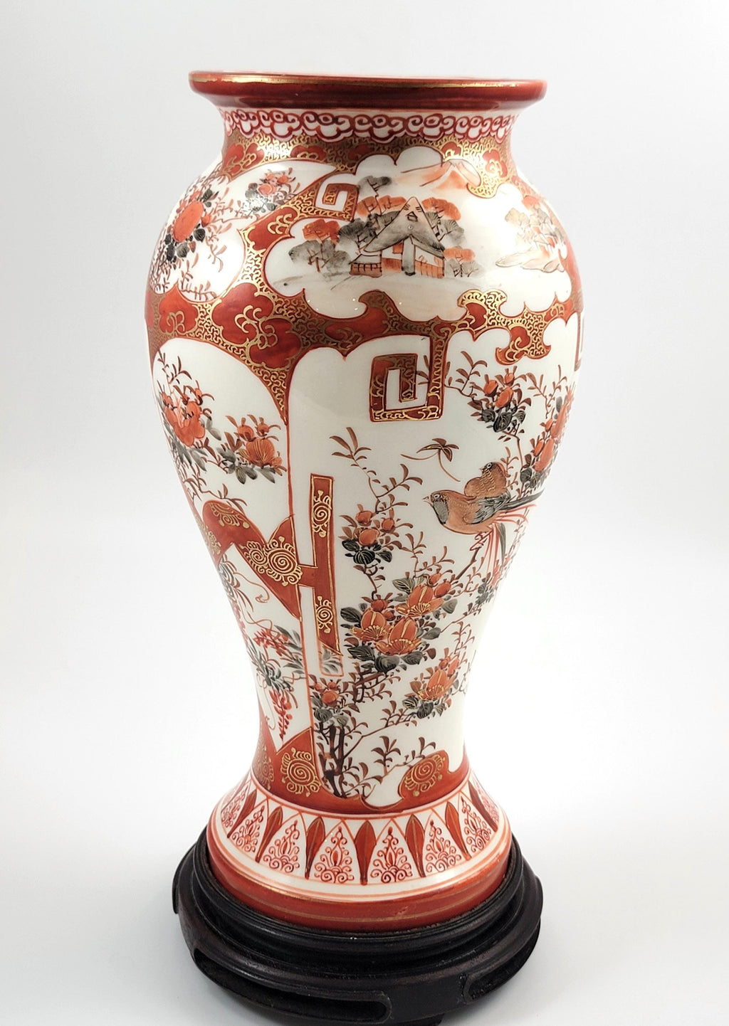 Rare Kutani Vase, Kinrin Workshop, Kaga, Japan, c.1890, Original Stand