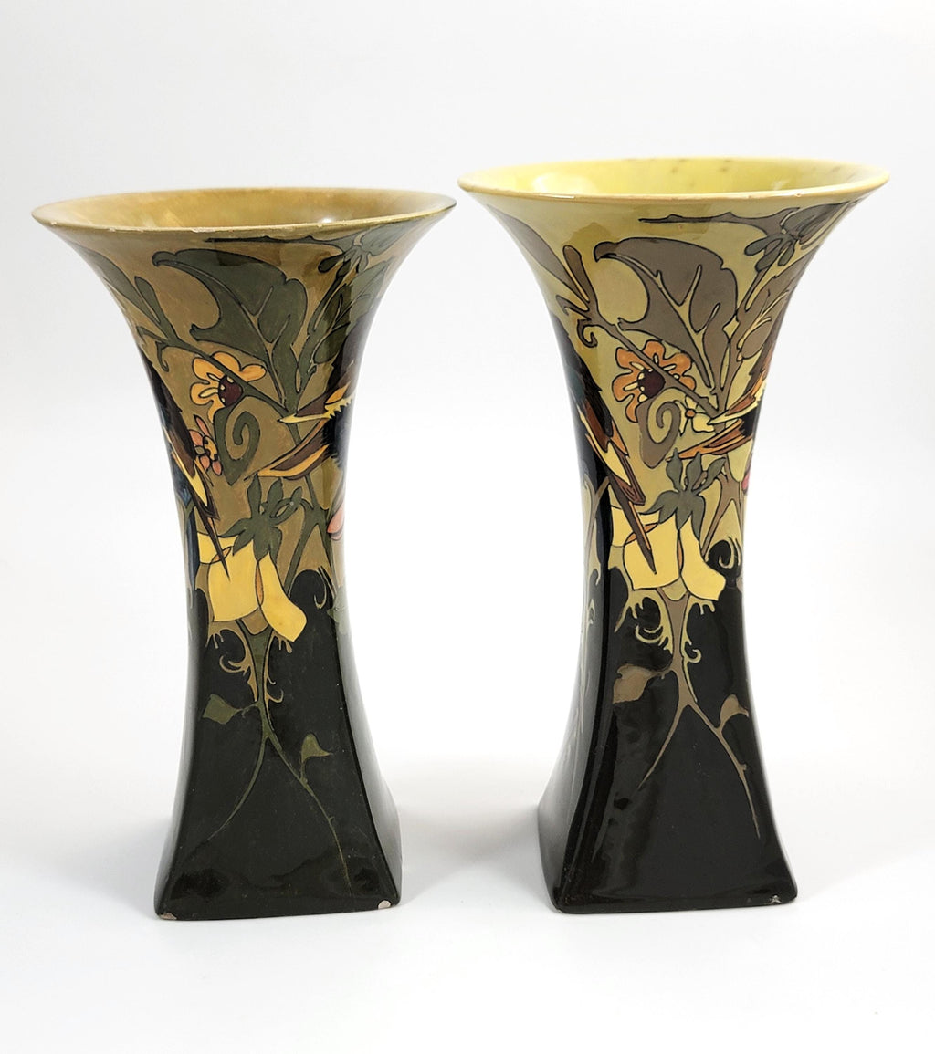 Antique Rozenburg Art Nouveau Vases: Birds & Flowers, Eggshell Glaze, c.1900