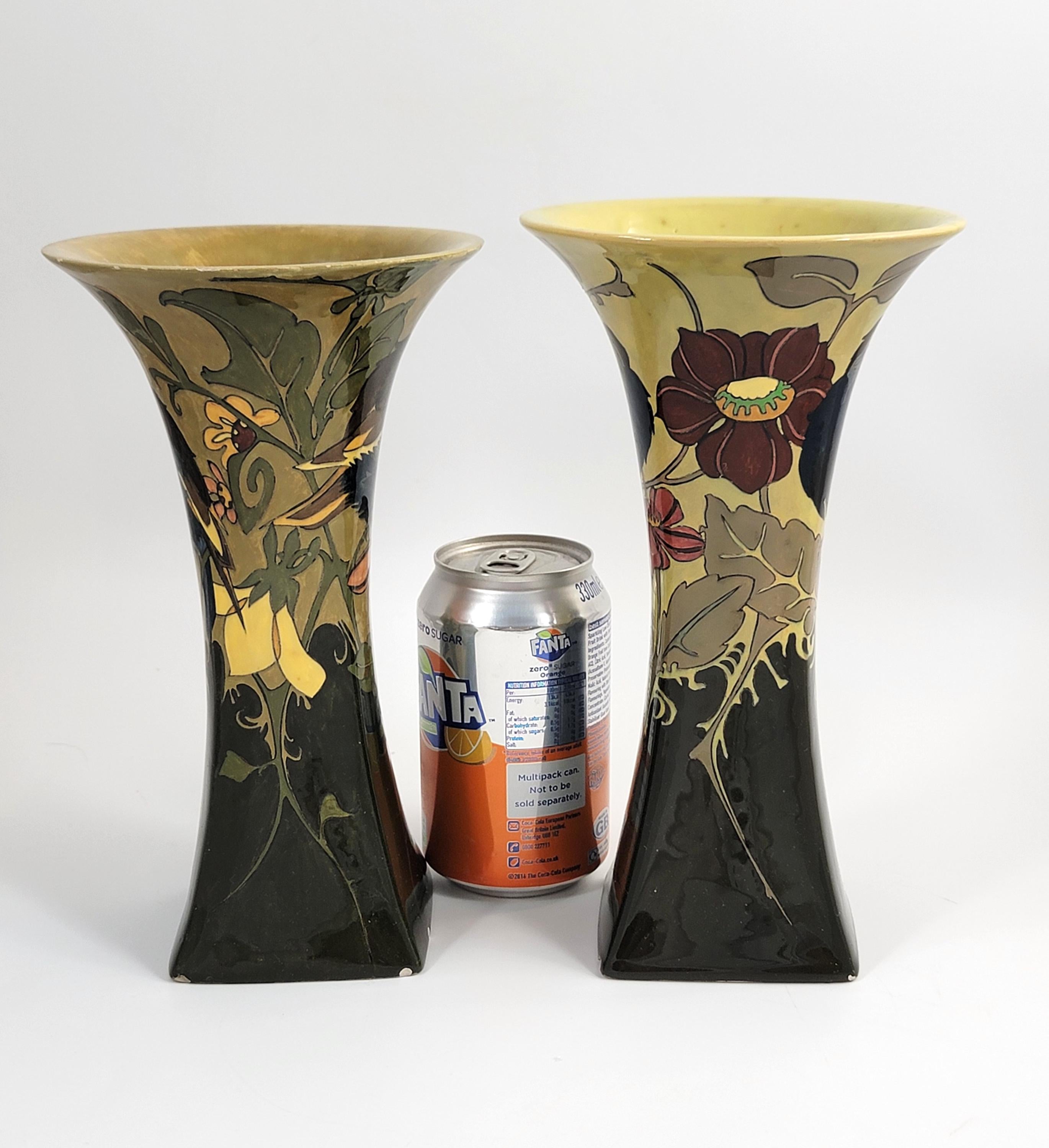 Antique Rozenburg Art Nouveau Vases: Birds & Flowers, Eggshell Glaze, c.1900