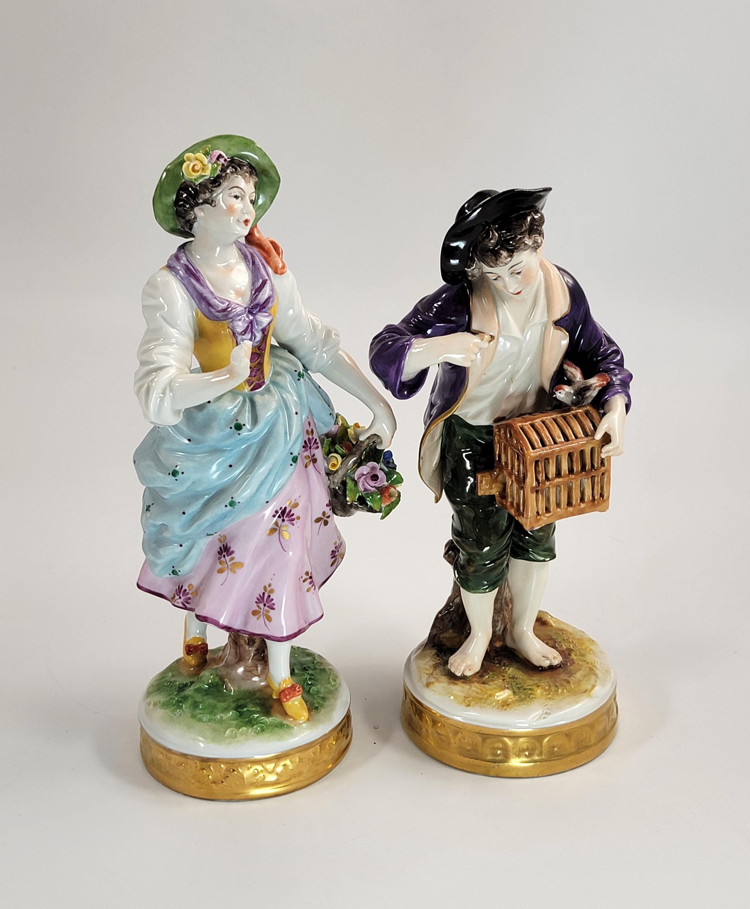 Antique Pair of German Porcelain Figures, Oldest Volkstedt Porcelain Factory,  c.1915