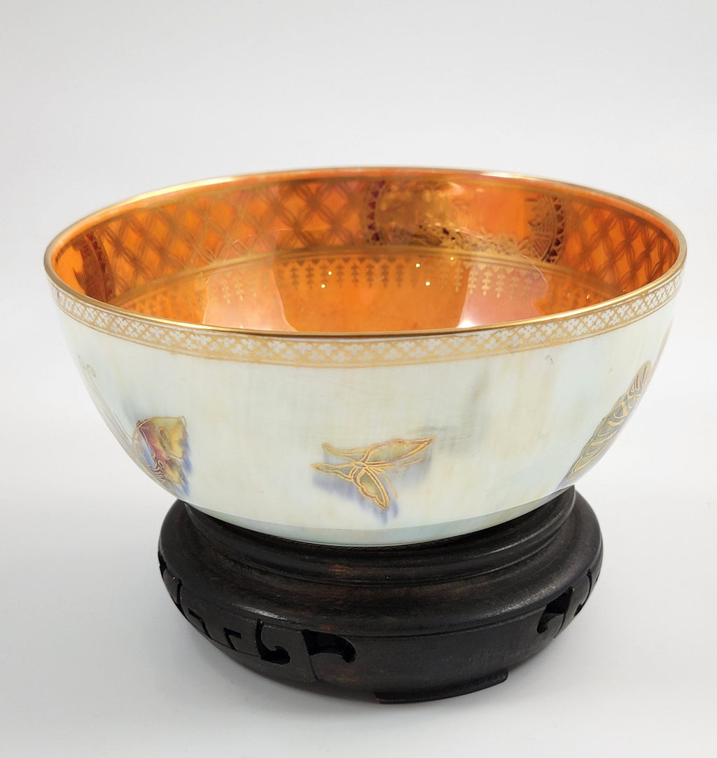 Daisy Makeig-Jones Wedgwood Butterfly Lustre Bowl, Mother-of-Pearl & Orange, Z4832, c.1915, Hand Painted