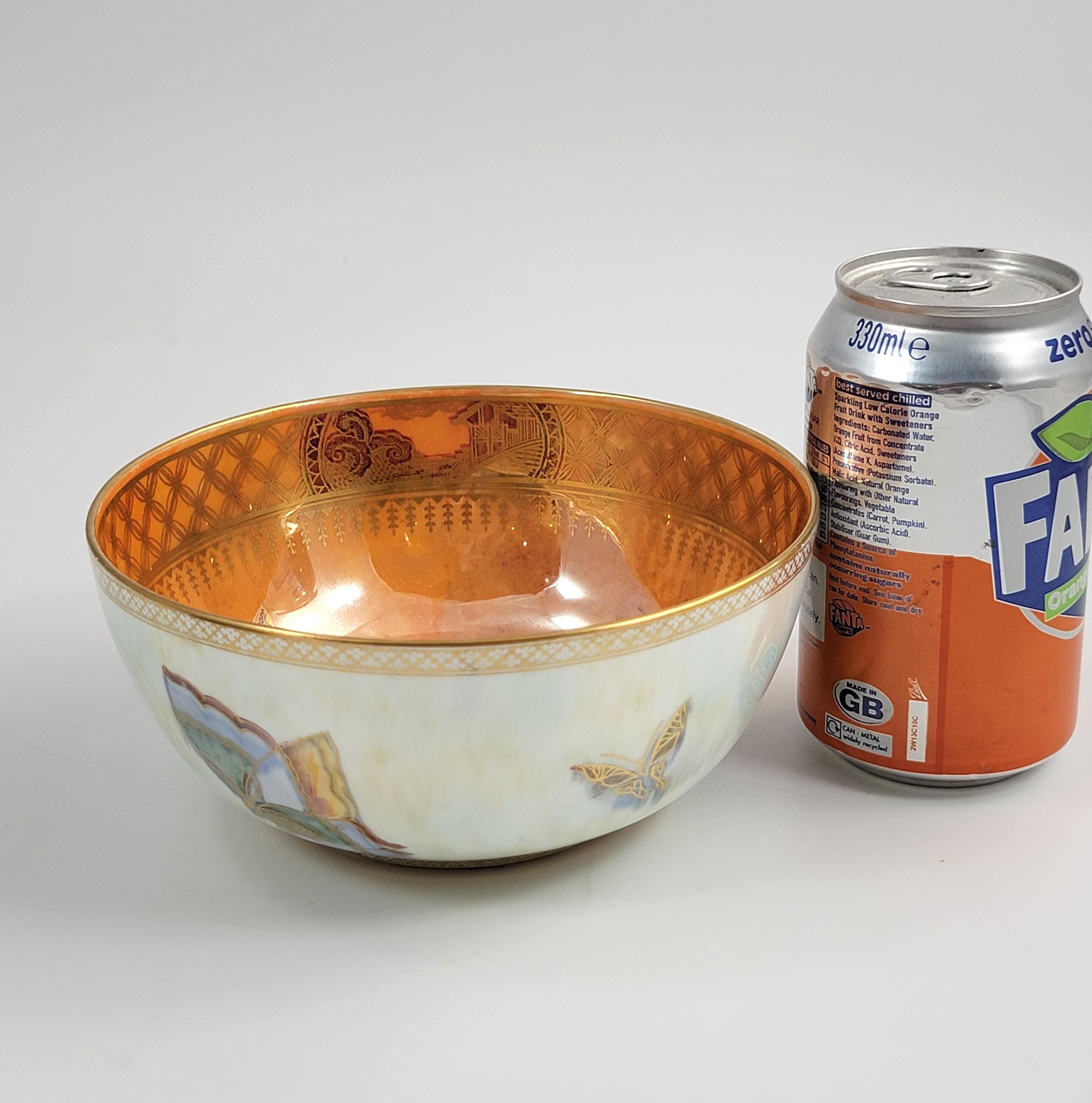Daisy Makeig-Jones Wedgwood Butterfly Lustre Bowl, Mother-of-Pearl & Orange, Z4832, c.1915, Hand Painted