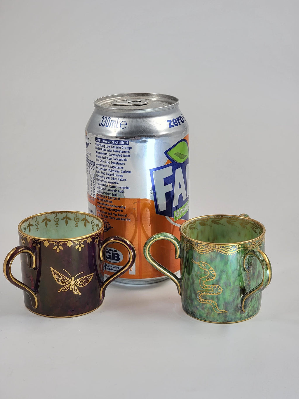 Rare Wedgwood Lustre Pair of Three-Handled Loving Mugs, Daisy Makeig-Jones, c.1915