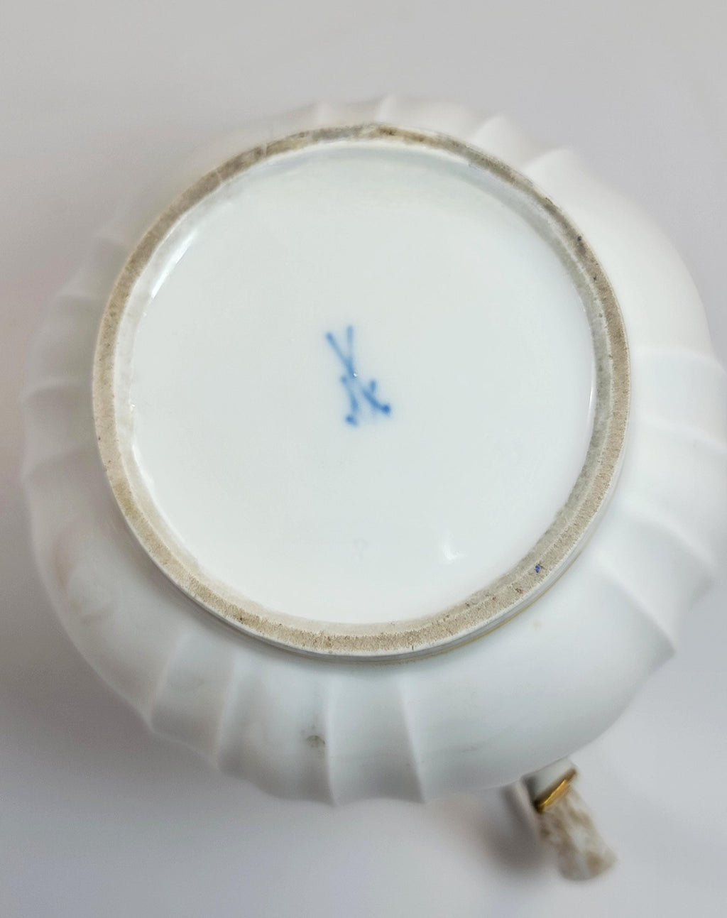 Meissen Ribbed Porcelain Jug, Handpainted Birds & Insects, mid-19th Century