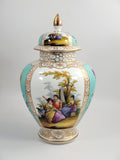 Large Helena Wolfsohn Dresden Vase with Lid, Watteau Scenes & Turquoise, c.1880