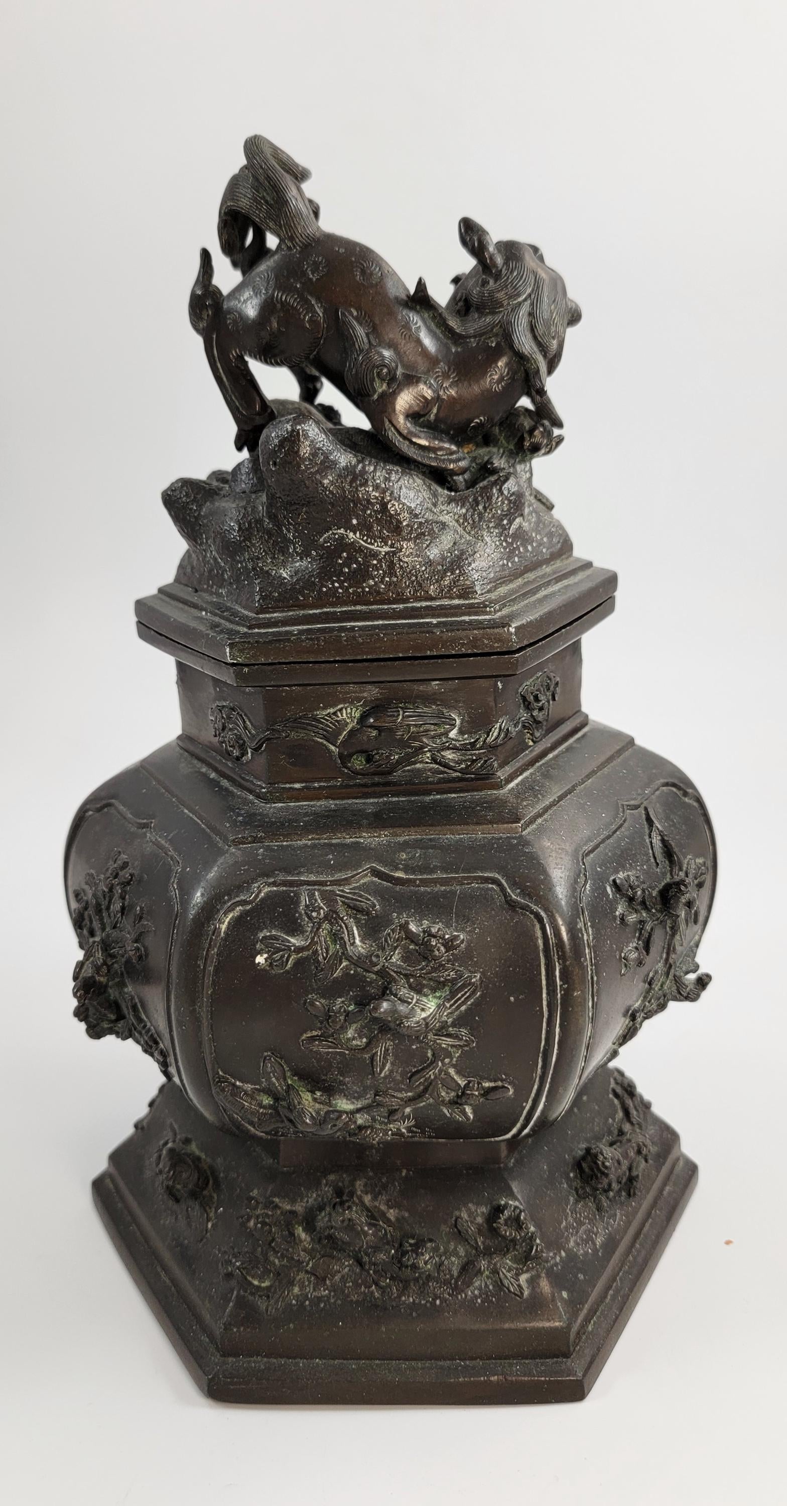 Antique Chinese Bronze Censer, Fu Lion, 19thC Qing