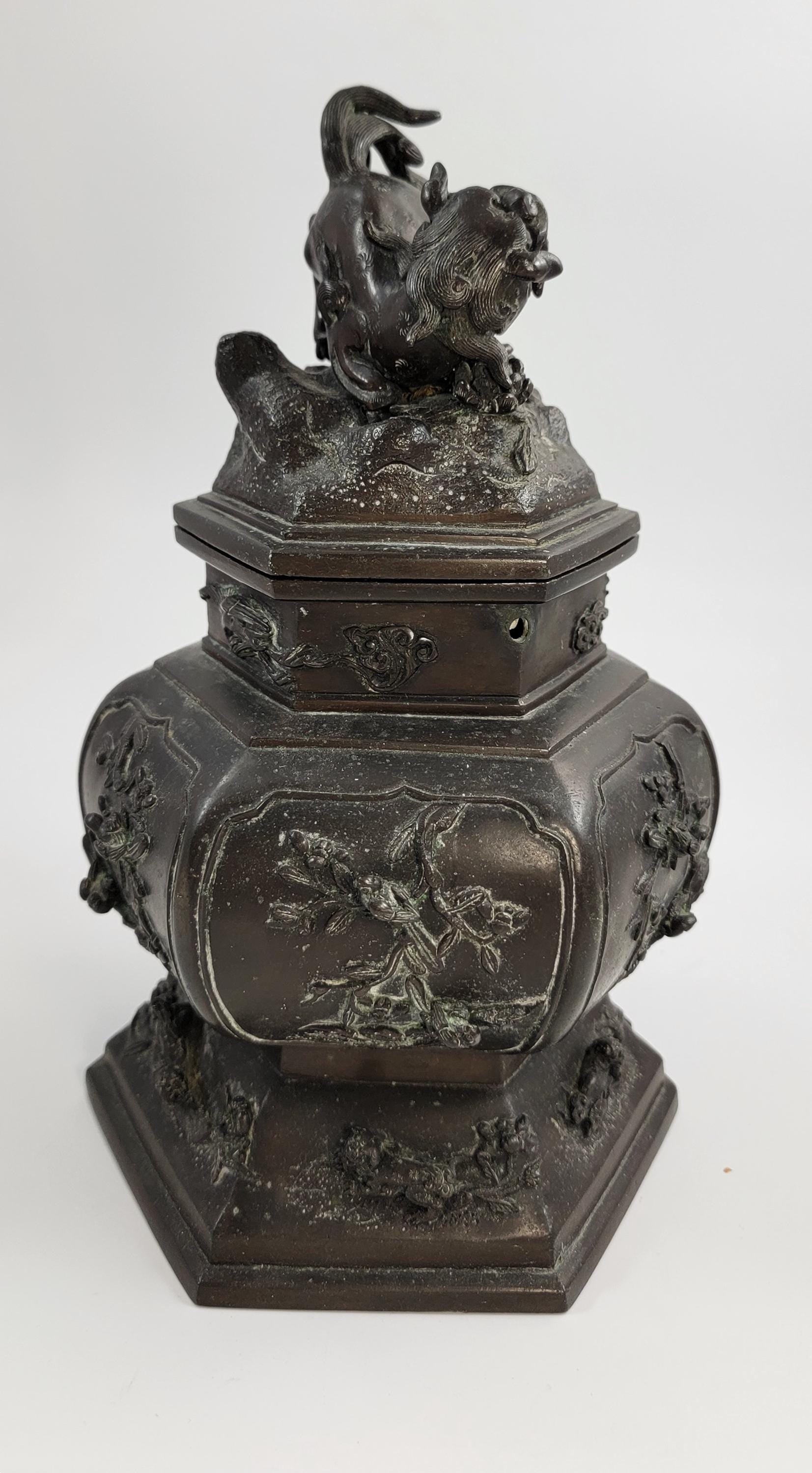 Antique Chinese Bronze Censer, Fu Lion, 19thC Qing