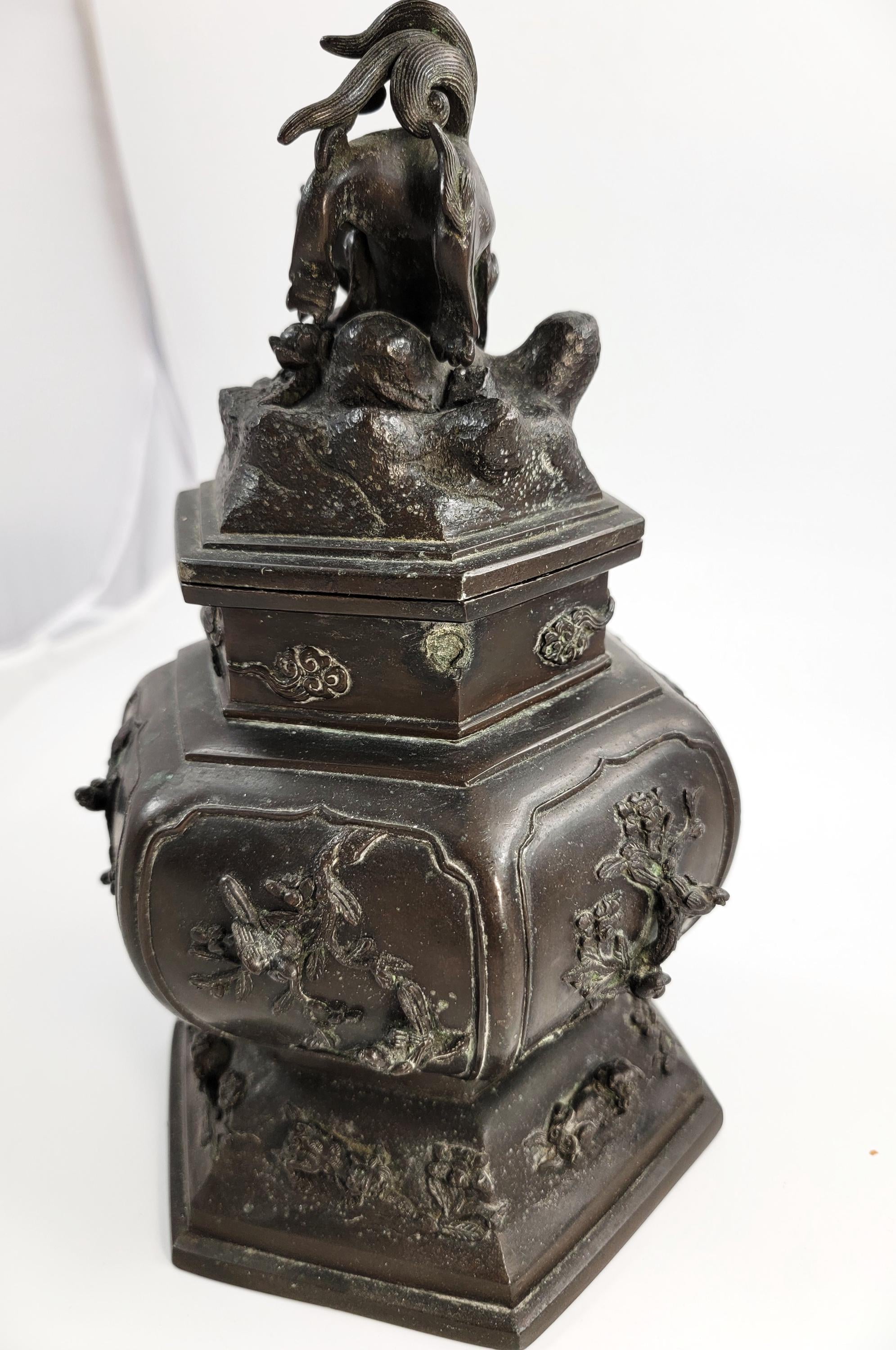 Antique Chinese Bronze Censer, Fu Lion, 19thC Qing
