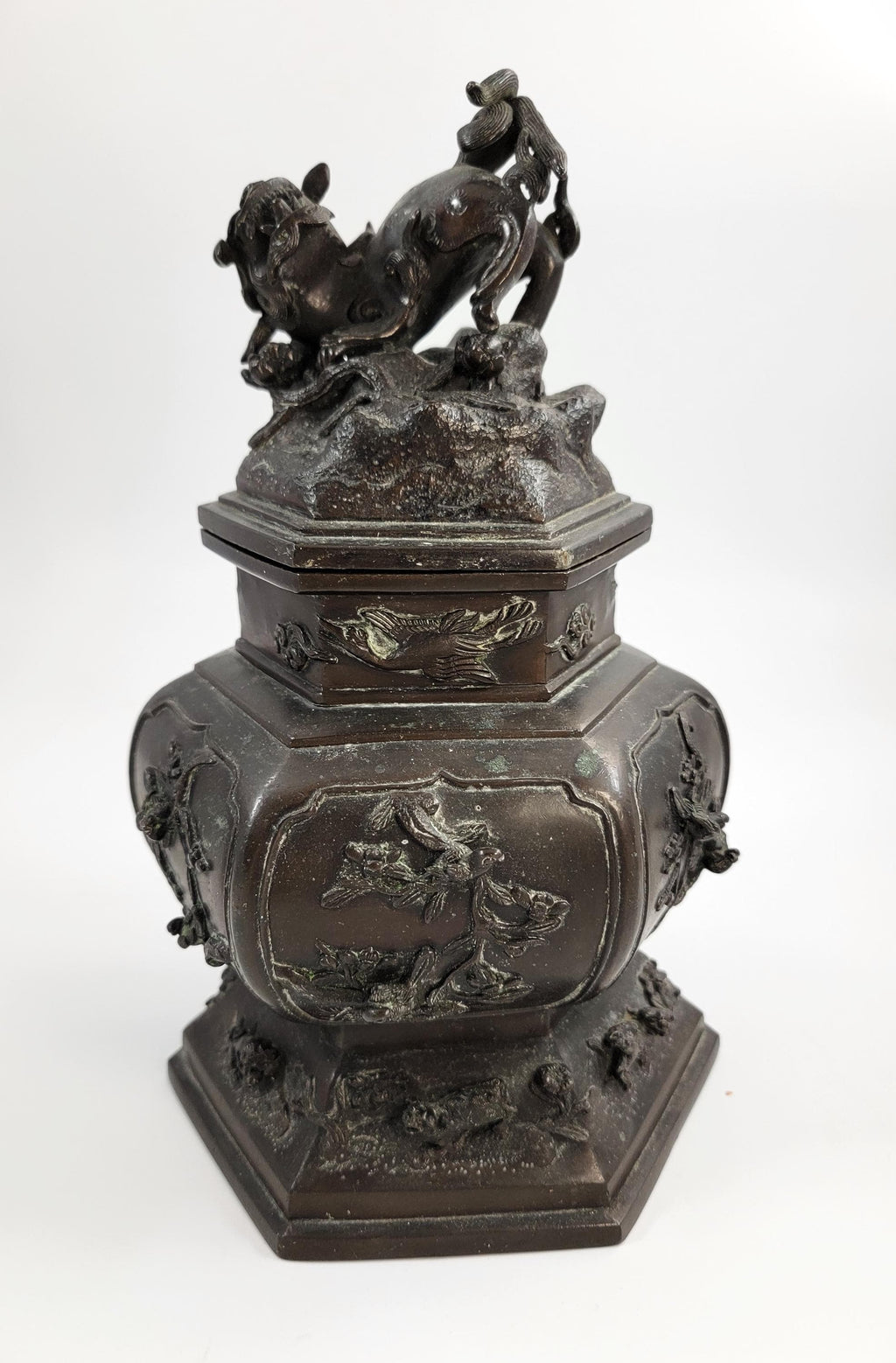 Antique Chinese Bronze Censer, Fu Lion, 19thC Qing
