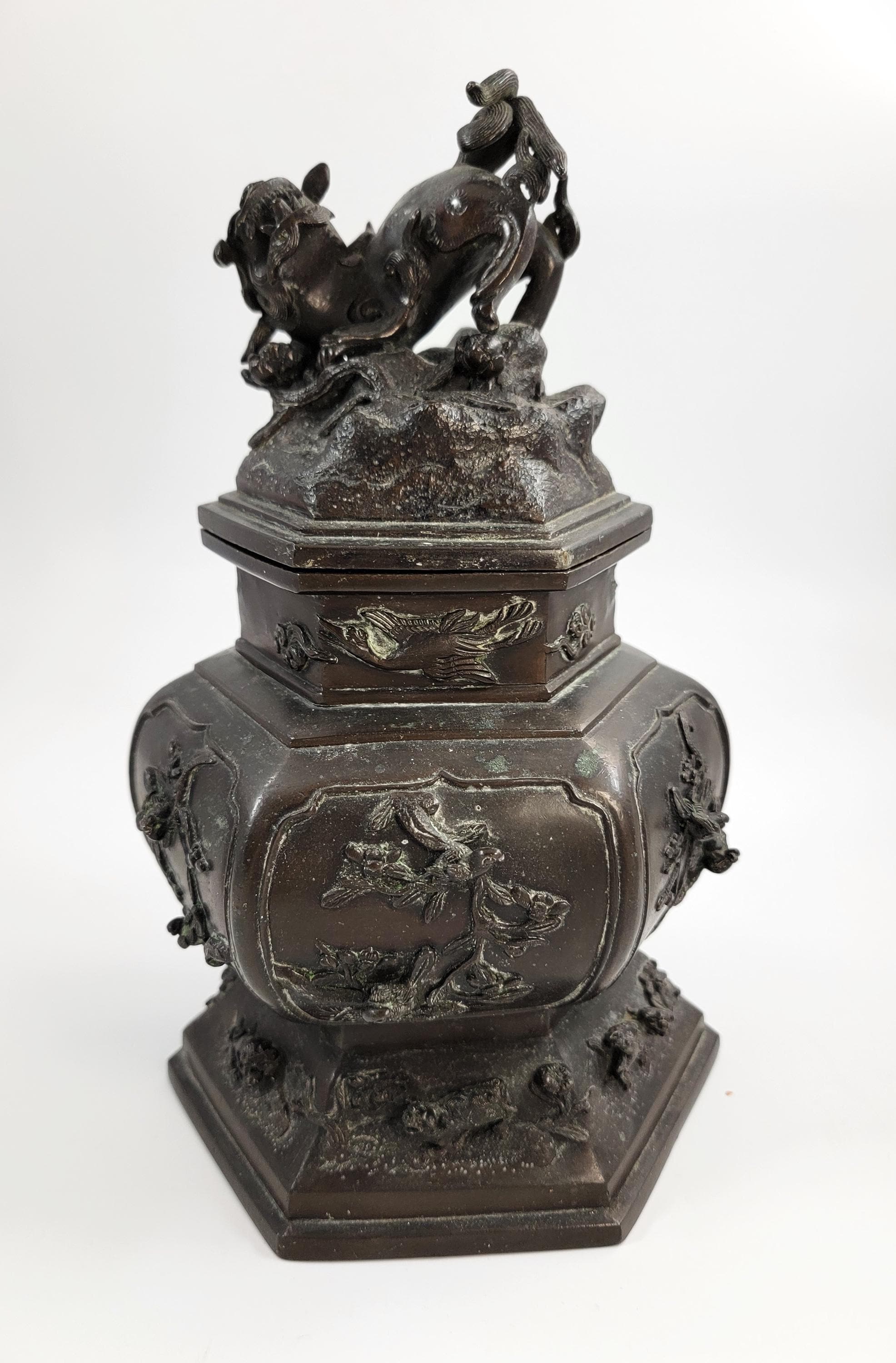 Antique Chinese Bronze Censer, Fu Lion, 19thC Qing