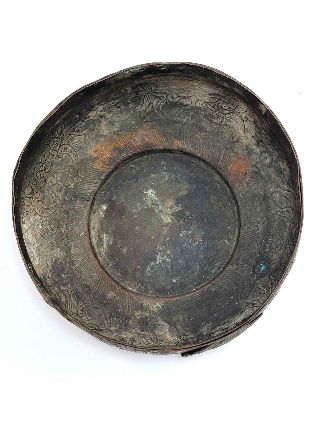 Japanese Edo Bronze Archaic Bowl, Riveted Cartouches, c.1700-1750