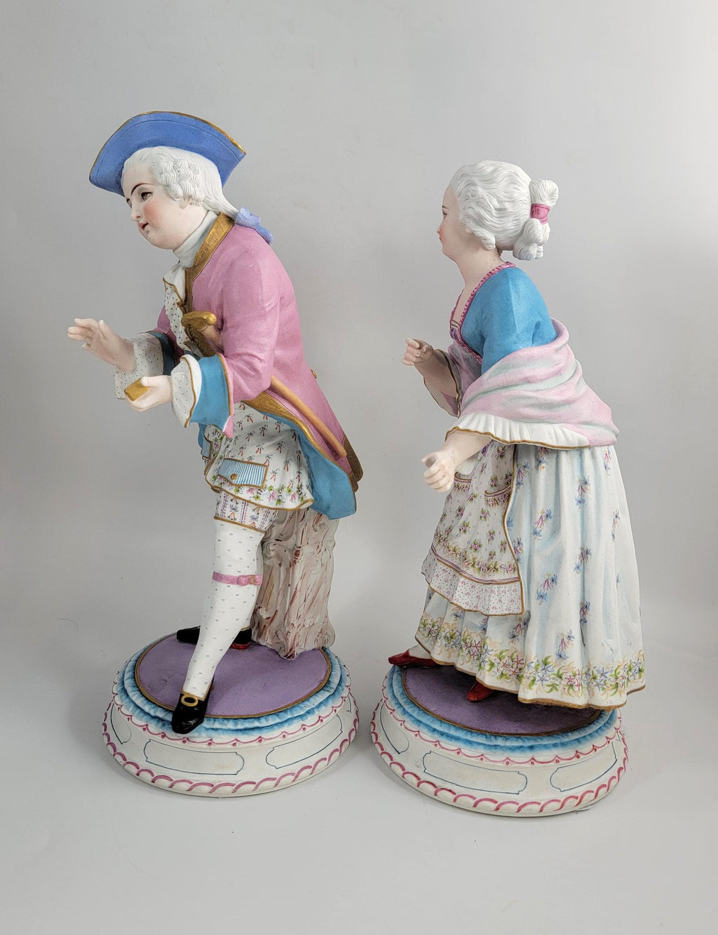 Large Antique French Biscuit Porcelain Figures, CHANTILLY Mark, Vion & Baury Style, 19th Century