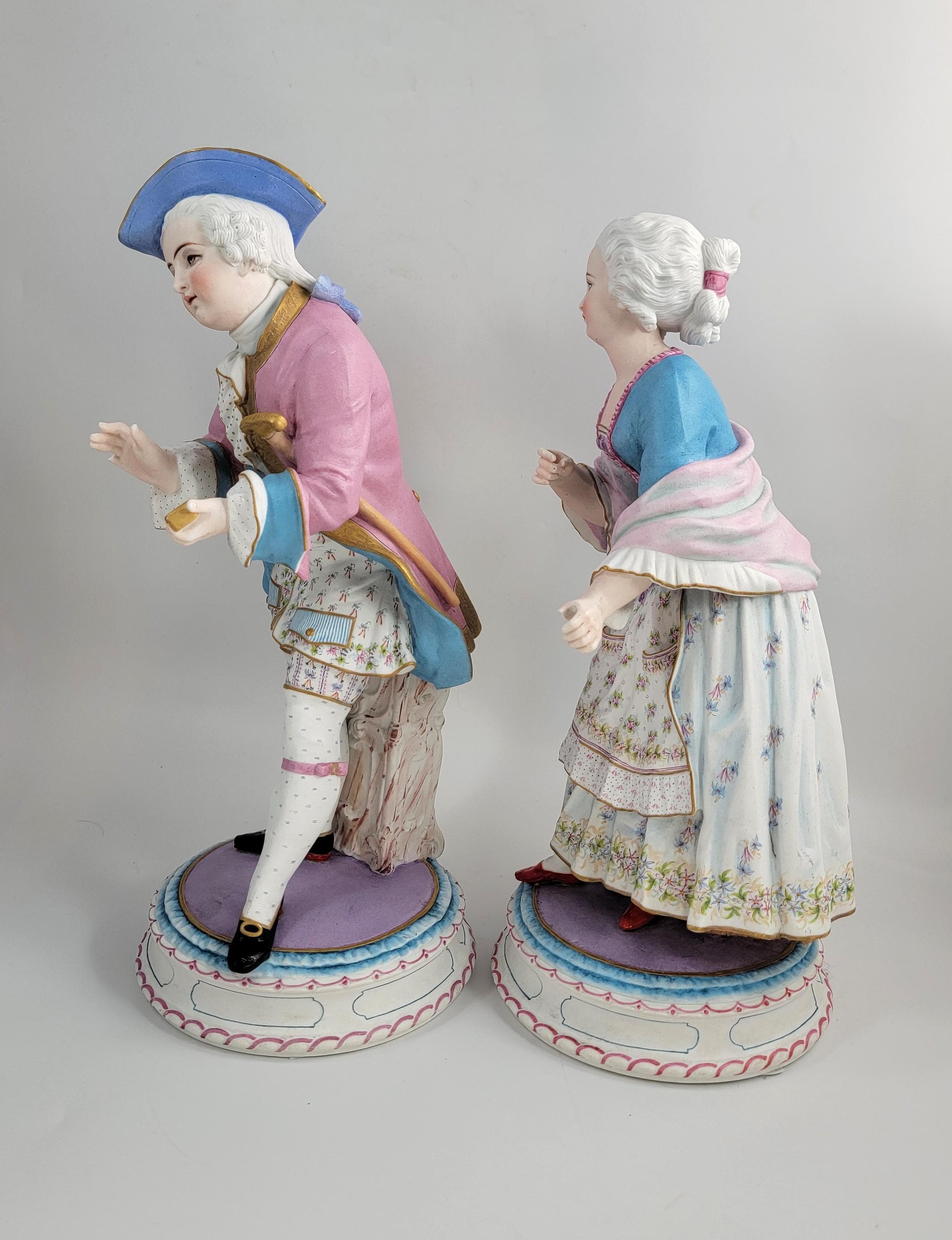 Large Antique French Biscuit Porcelain Figures, CHANTILLY Mark, Vion & Baury Style, 19th Century