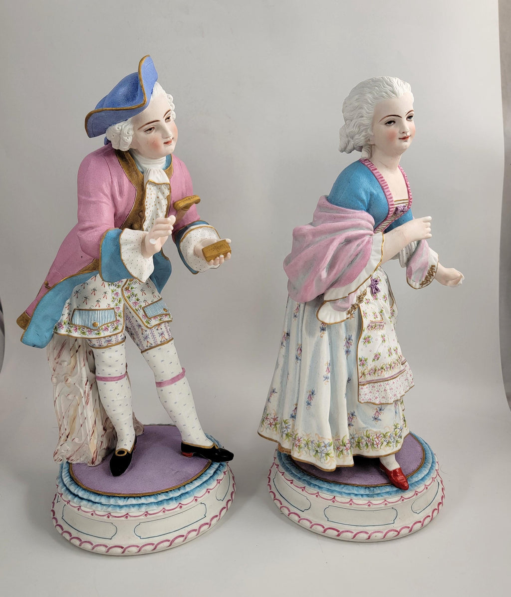Large Antique French Biscuit Porcelain Figures, CHANTILLY Mark, Vion & Baury Style, 19th Century