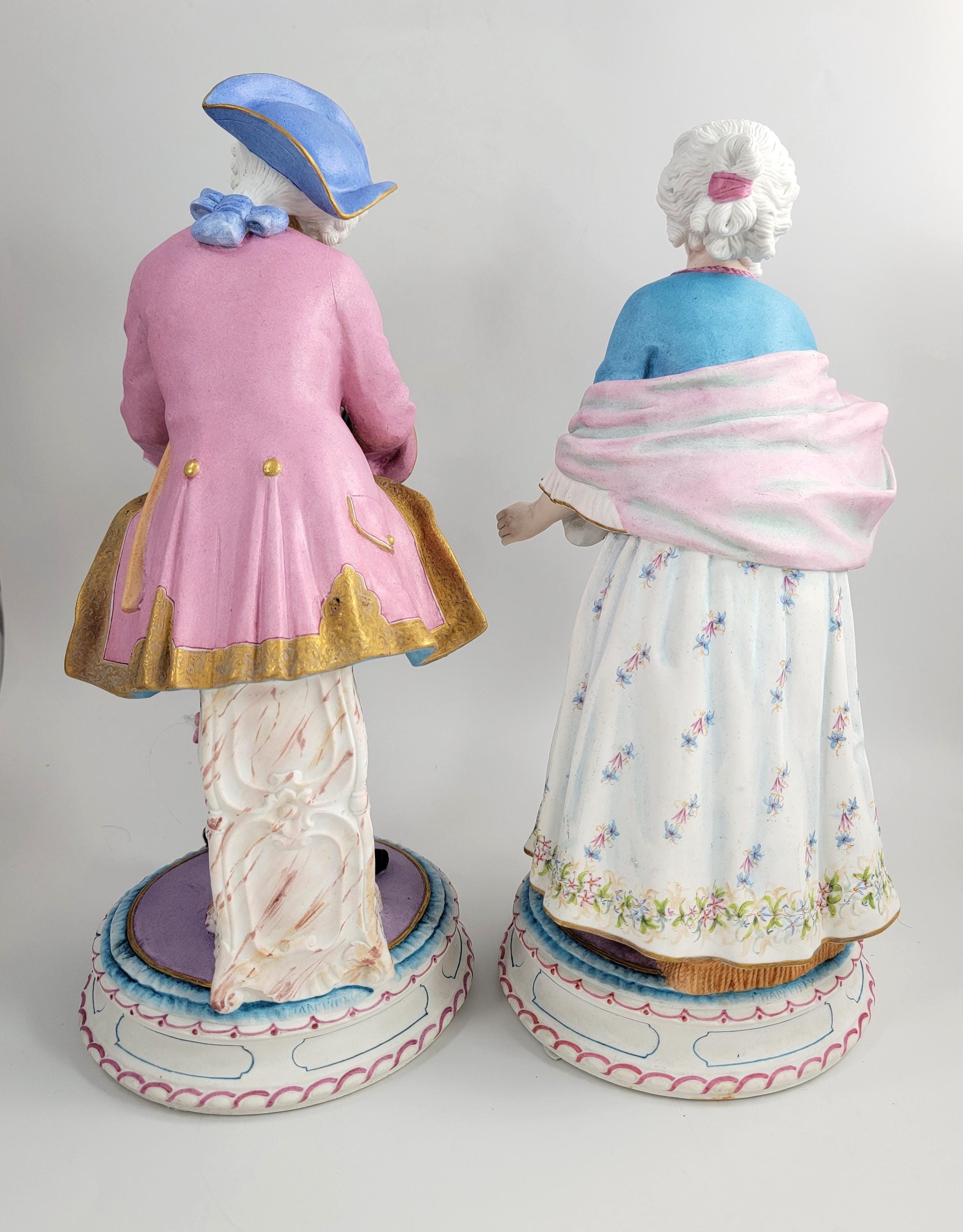 Large Antique French Biscuit Porcelain Figures, CHANTILLY Mark, Vion & Baury Style, 19th Century