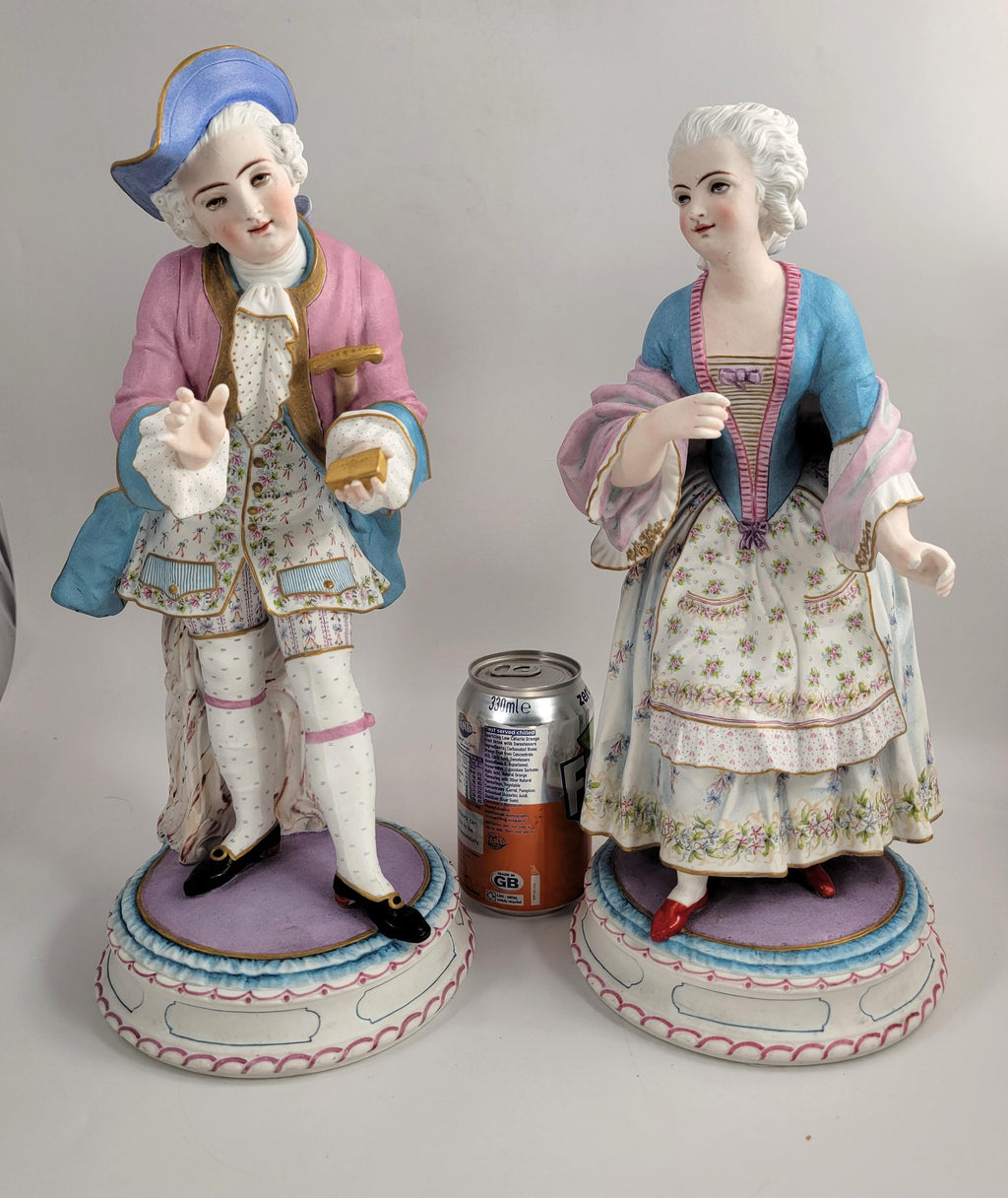 Large Antique French Biscuit Porcelain Figures, CHANTILLY Mark, Vion & Baury Style, 19th Century