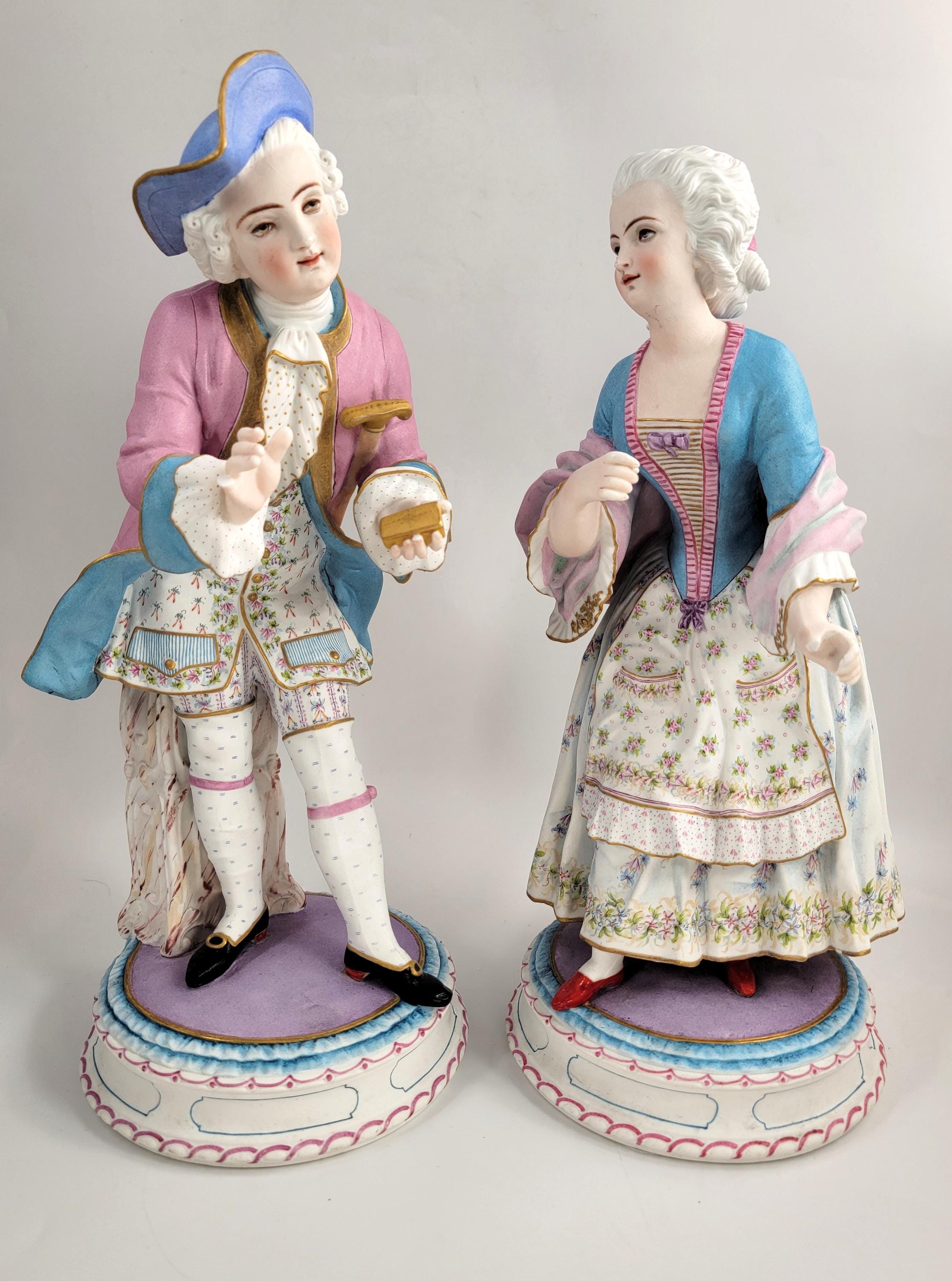 Large Antique French Biscuit Porcelain Figures, CHANTILLY Mark, Vion & Baury Style, 19th Century