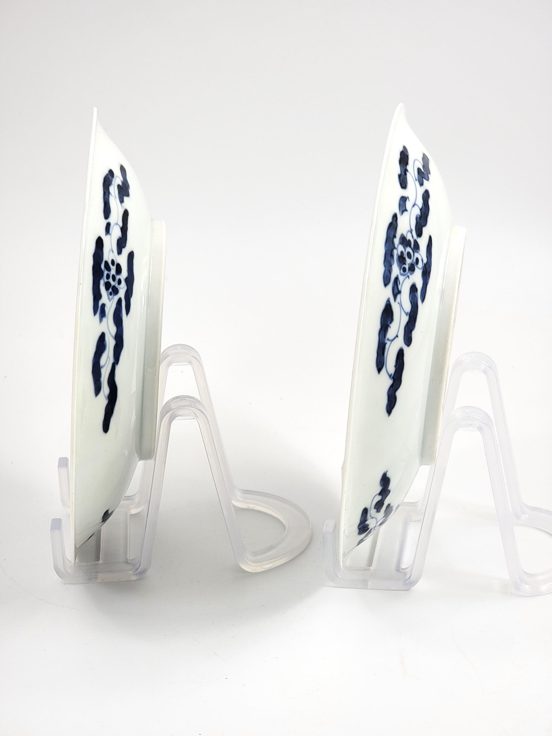 Pair of Japanese Arita Blue & White ‘Twin Koi’ Dishes, Meiji Era, Fuku Mark
