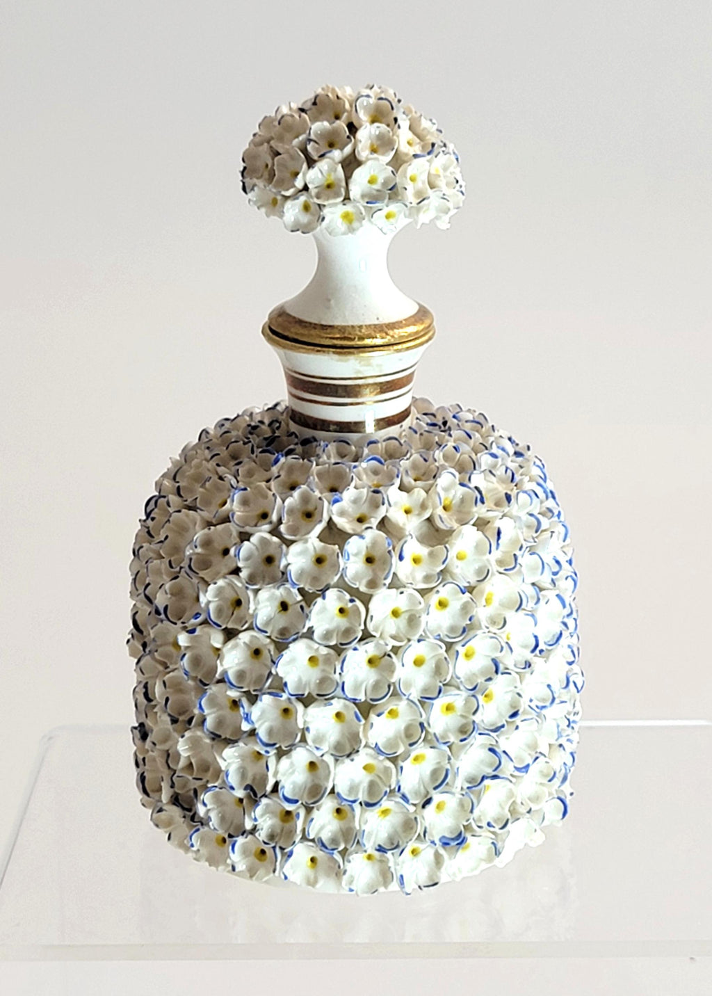 Royal Worcester Porcelain Perfume Bottle, Hand-Applied Forget-me-not Encrustation, c. 1870 – Rare Victorian Collectible Gift