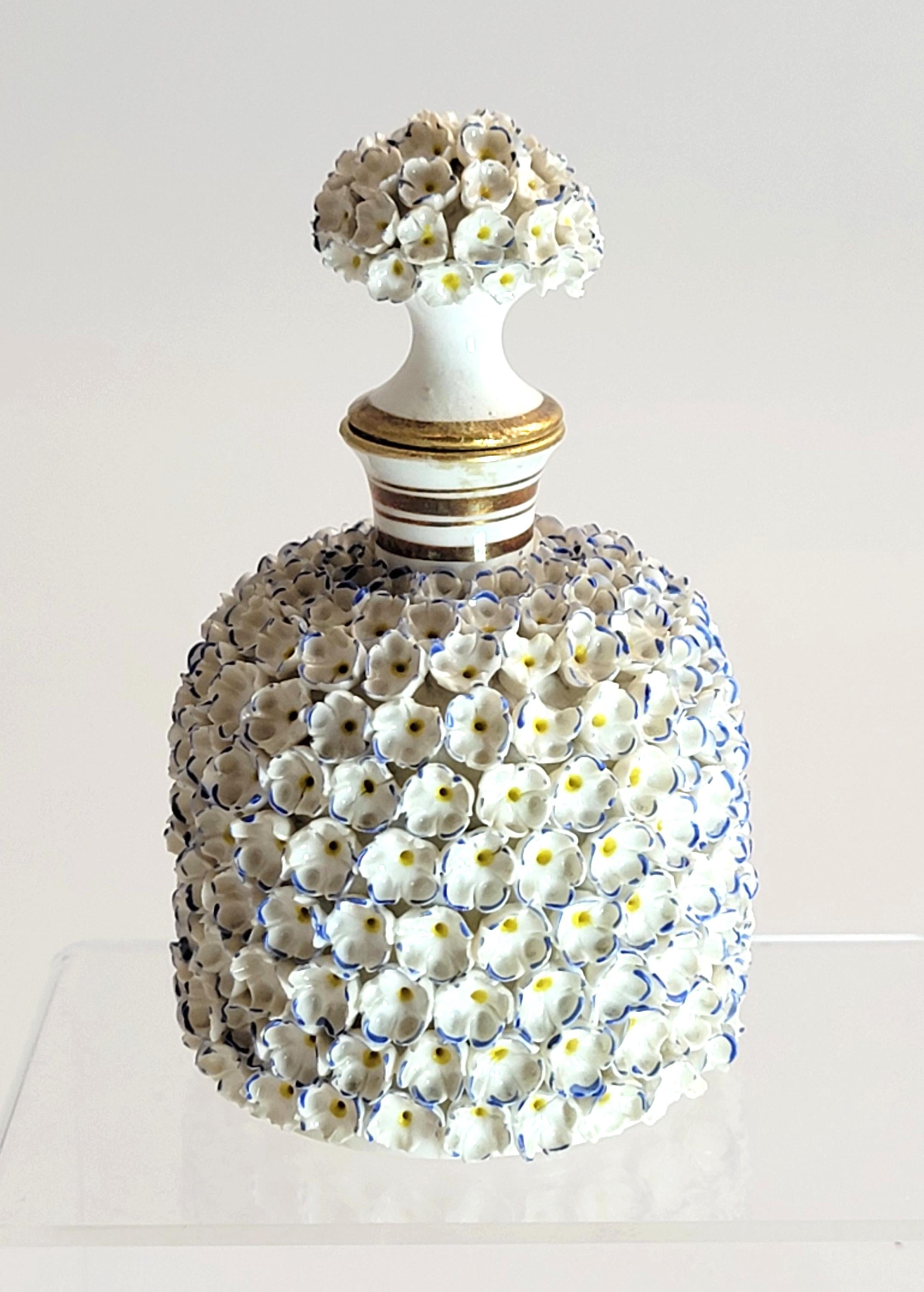 Royal Worcester Porcelain Perfume Bottle, Hand-Applied Forget-me-not Encrustation, c. 1870 – Rare Victorian Collectible Gift