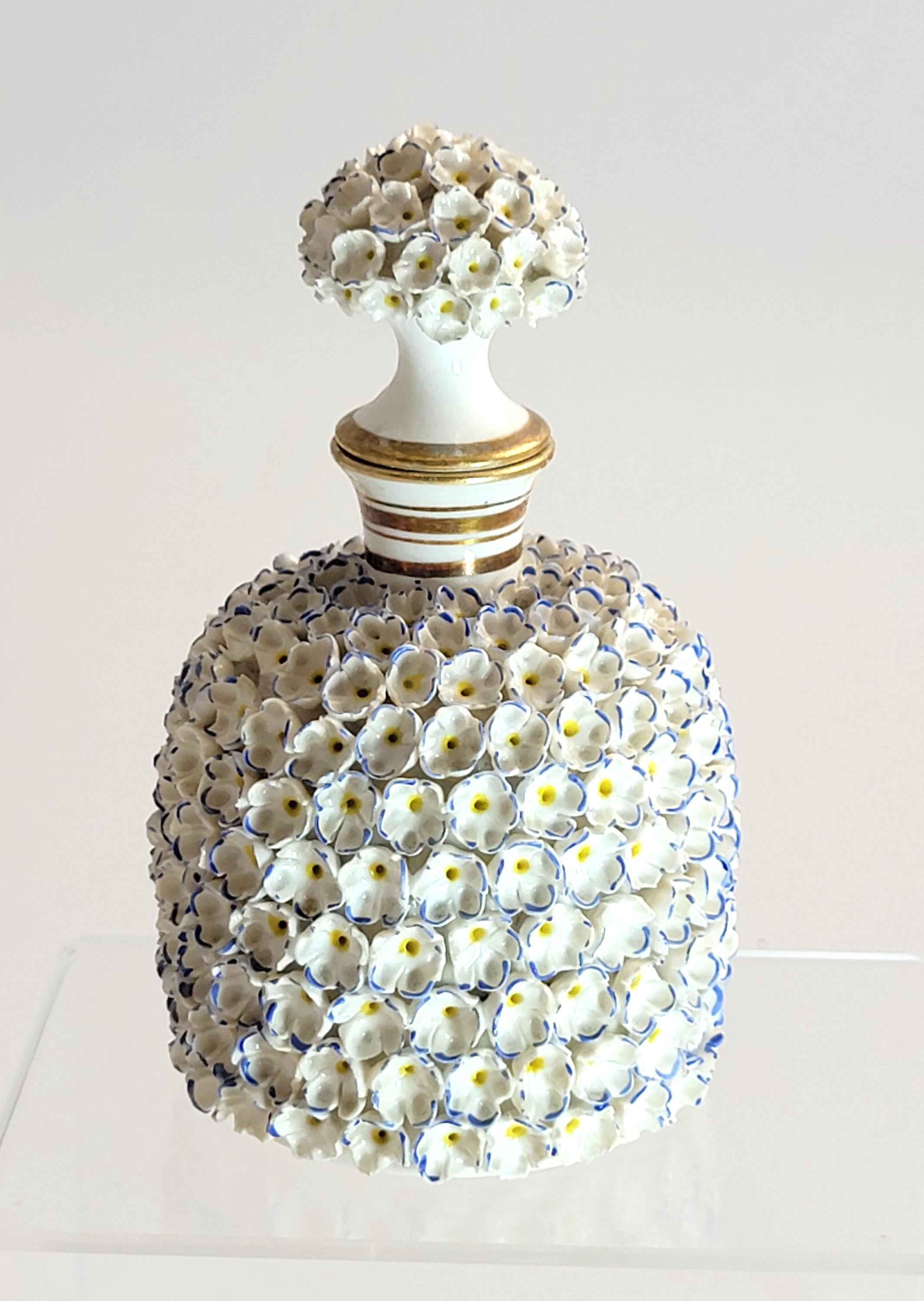 Royal Worcester Porcelain Perfume Bottle, Hand-Applied Forget-me-not Encrustation, c. 1870 – Rare Victorian Collectible Gift