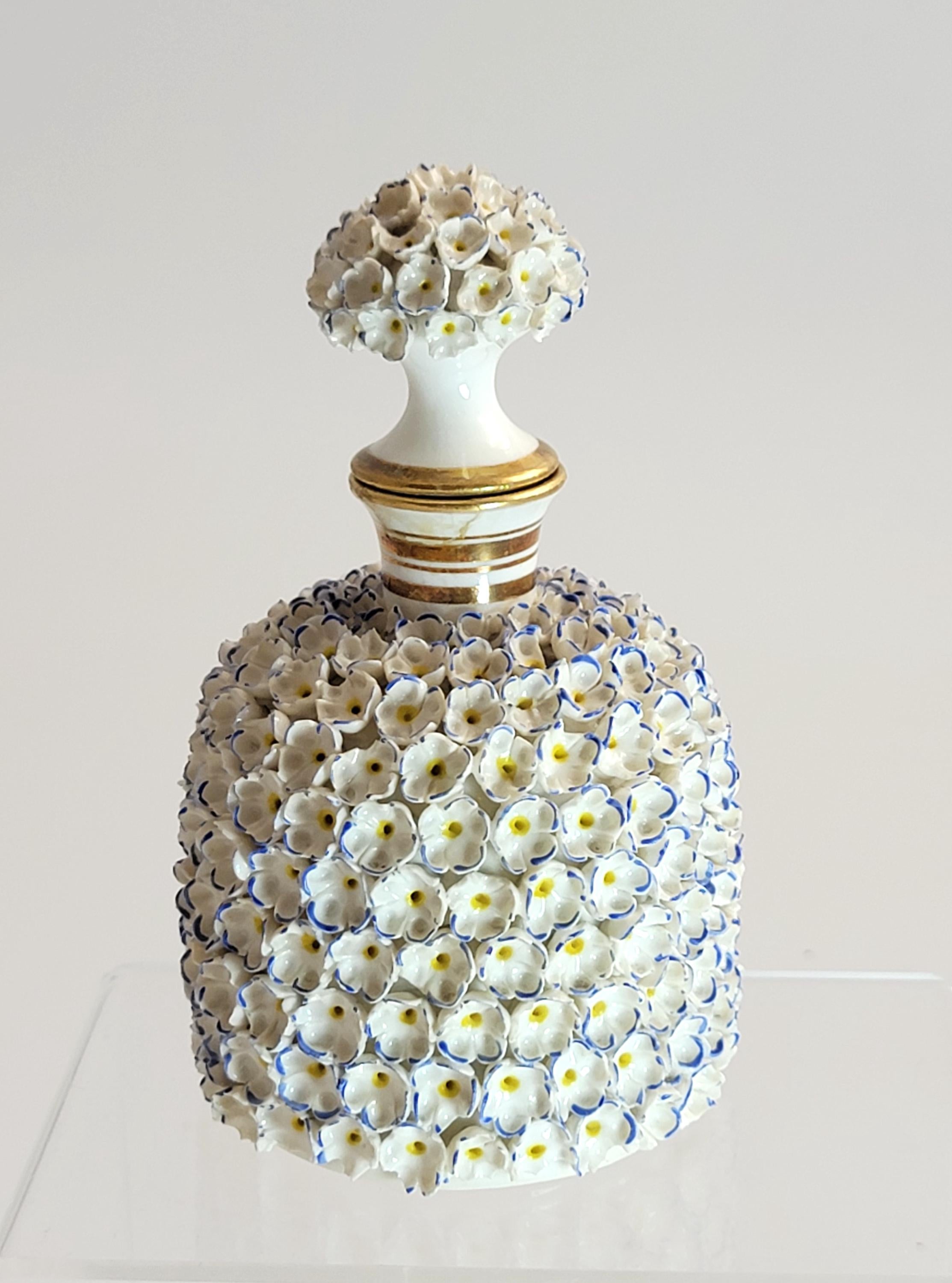 Royal Worcester Porcelain Perfume Bottle, Hand-Applied Forget-me-not Encrustation, c. 1870 – Rare Victorian Collectible Gift