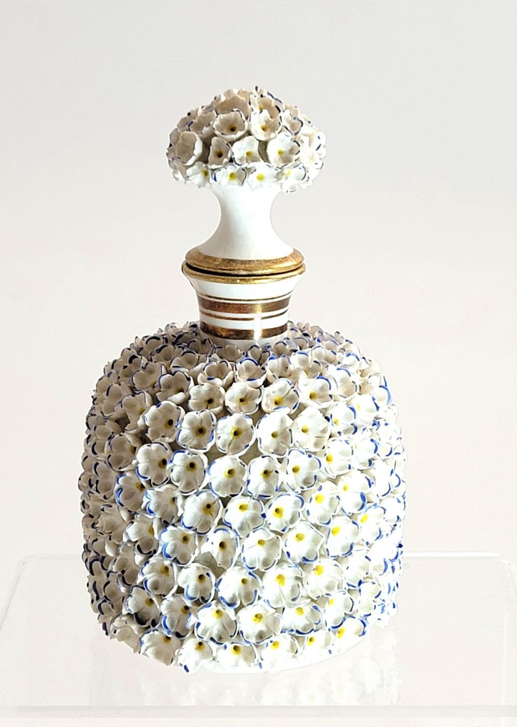 Royal Worcester Porcelain Perfume Bottle, Hand-Applied Forget-me-not Encrustation, c. 1870 – Rare Victorian Collectible Gift