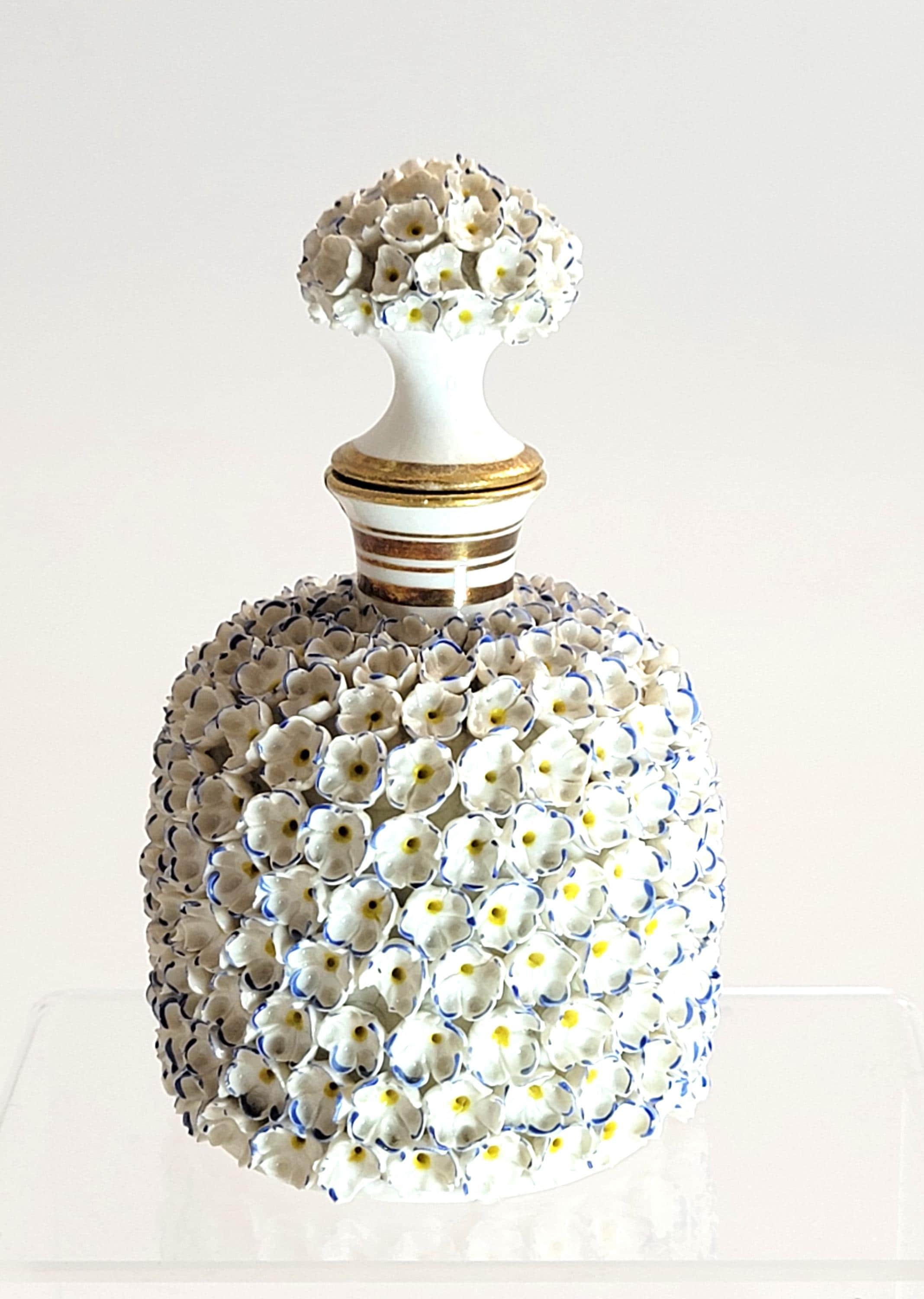 Royal Worcester Porcelain Perfume Bottle, Hand-Applied Forget-me-not Encrustation, c. 1870 – Rare Victorian Collectible Gift