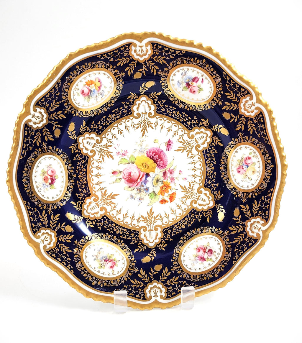 Royal Worcester cobalt cabinet plate, hand-painted florals, heavy gilt, 1903