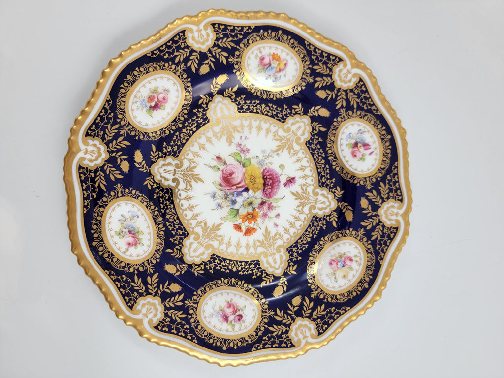 Royal Worcester cobalt cabinet plate, hand-painted florals, heavy gilt, 1903