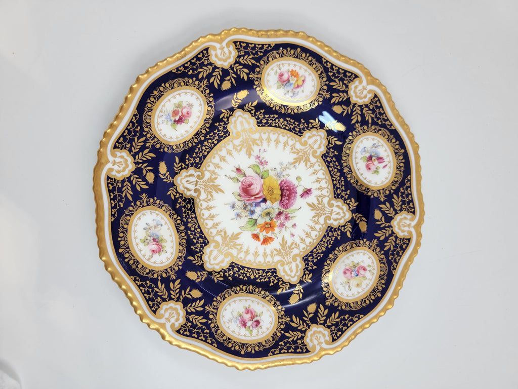 Royal Worcester cobalt cabinet plate, hand-painted florals, heavy gilt, 1903