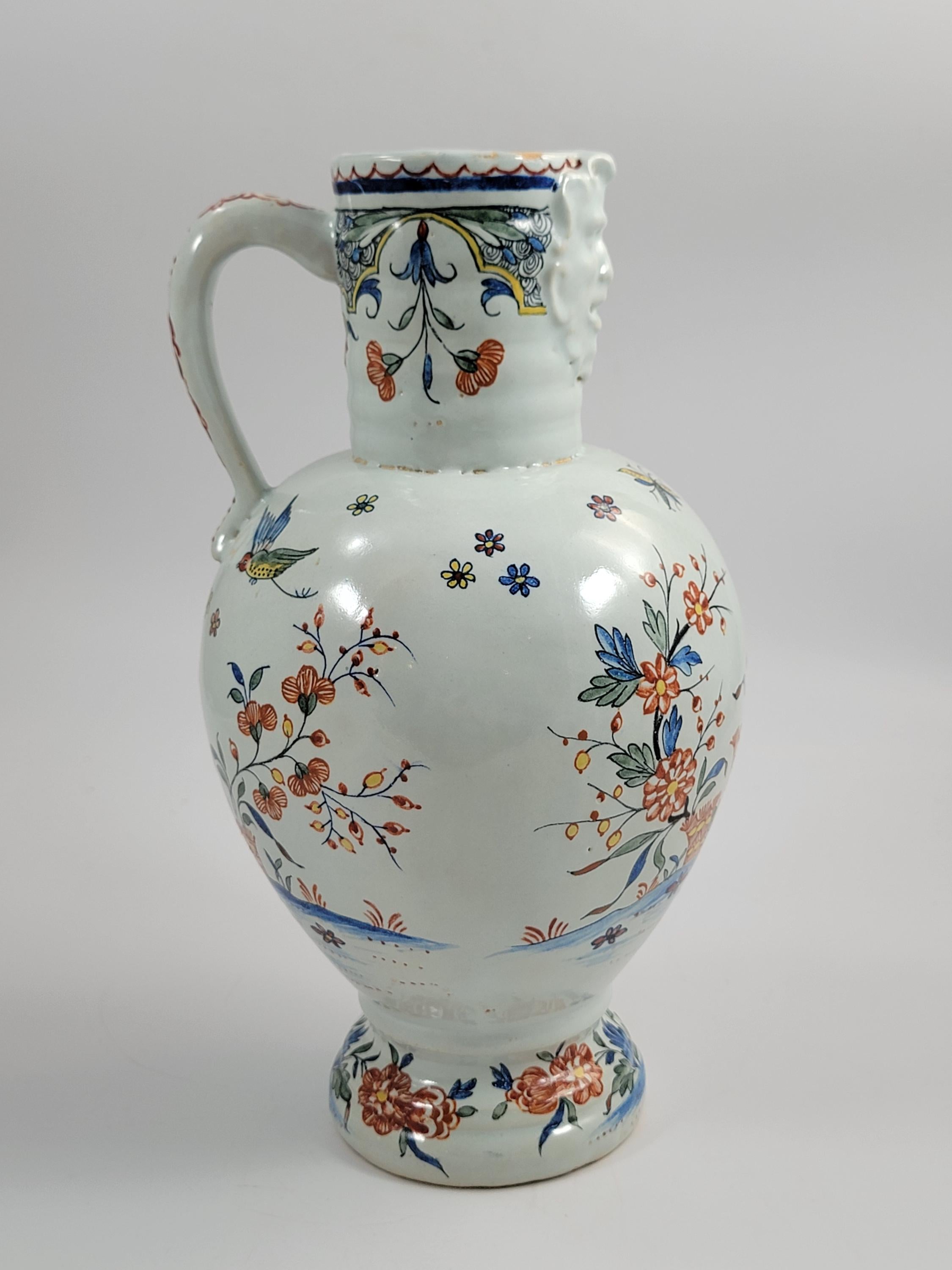 Brussels Faience Jug with Mask Spout, Haie Fleurie, c.1760–1790