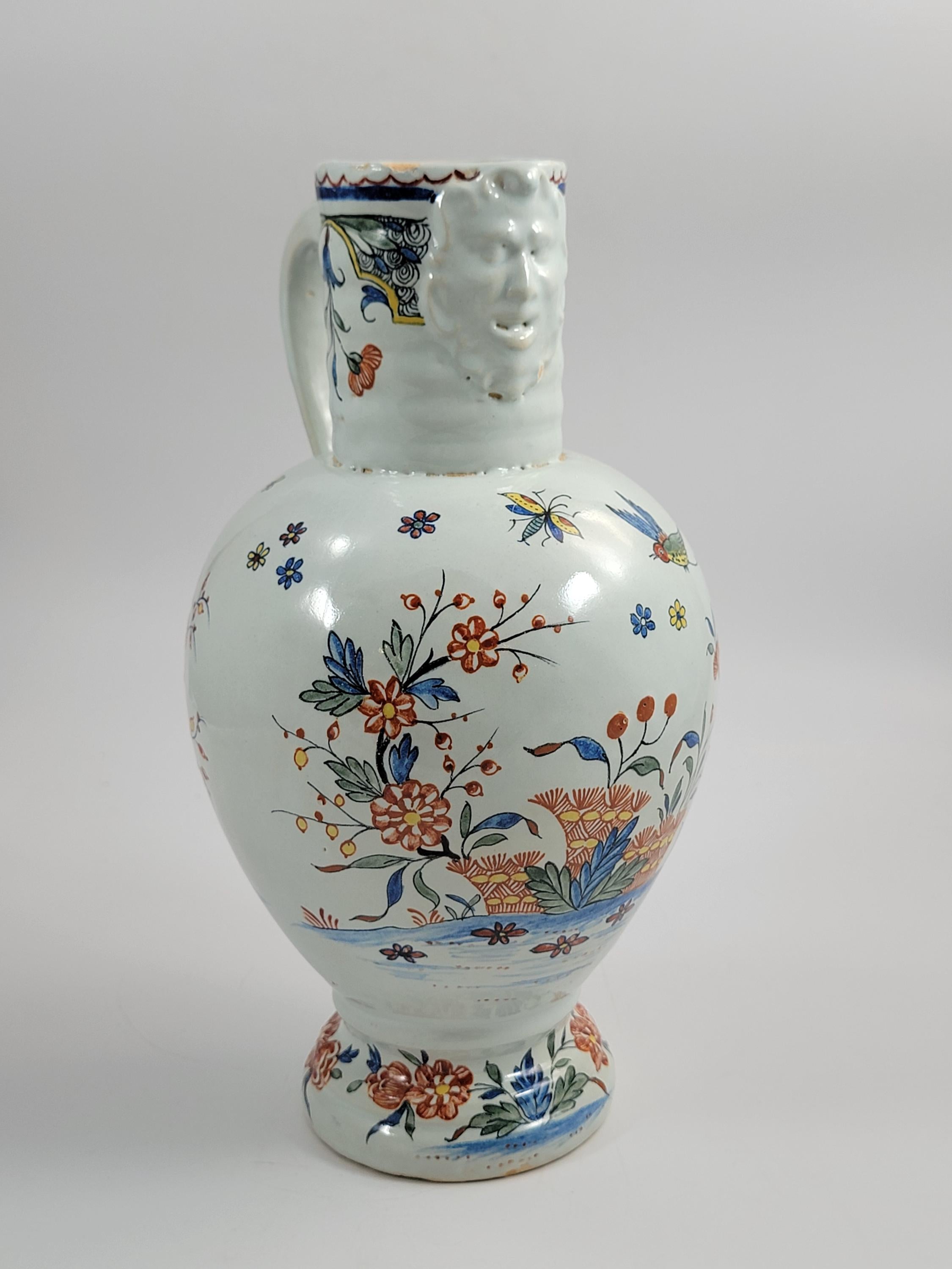 Brussels Faience Jug with Mask Spout, Haie Fleurie, c.1760–1790