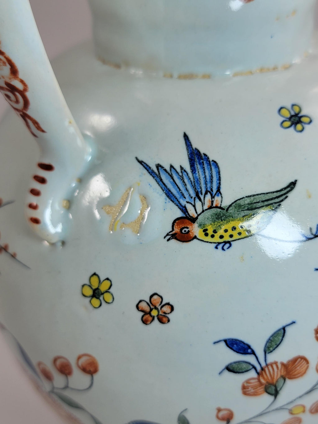 Brussels Faience Jug with Mask Spout, Haie Fleurie, c.1760–1790
