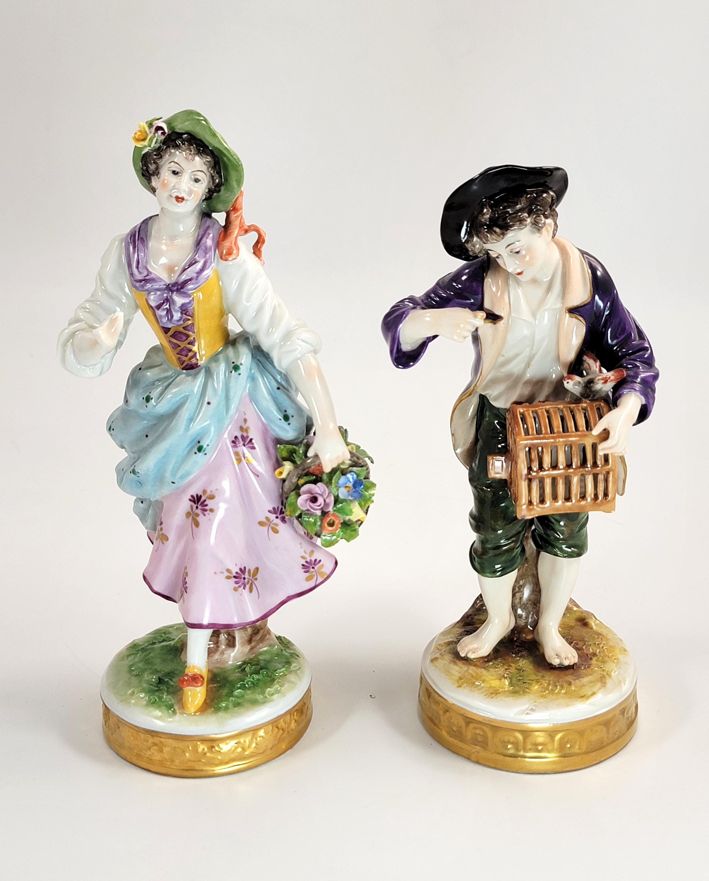 Antique Pair of German Porcelain Figures, Oldest Volkstedt Porcelain Factory,  c.1915