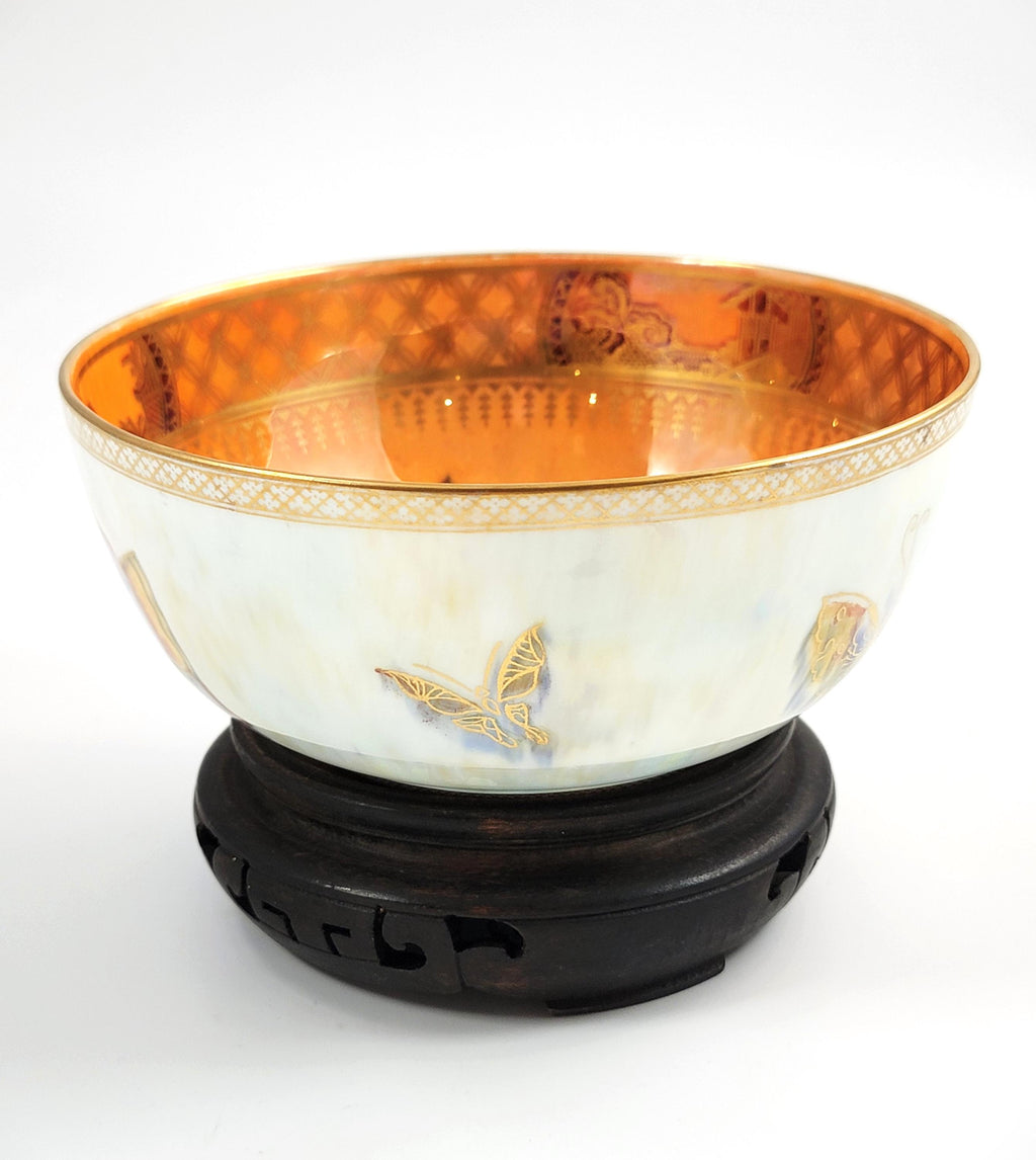 Daisy Makeig-Jones Wedgwood Butterfly Lustre Bowl, Mother-of-Pearl & Orange, Z4832, c.1915, Hand Painted