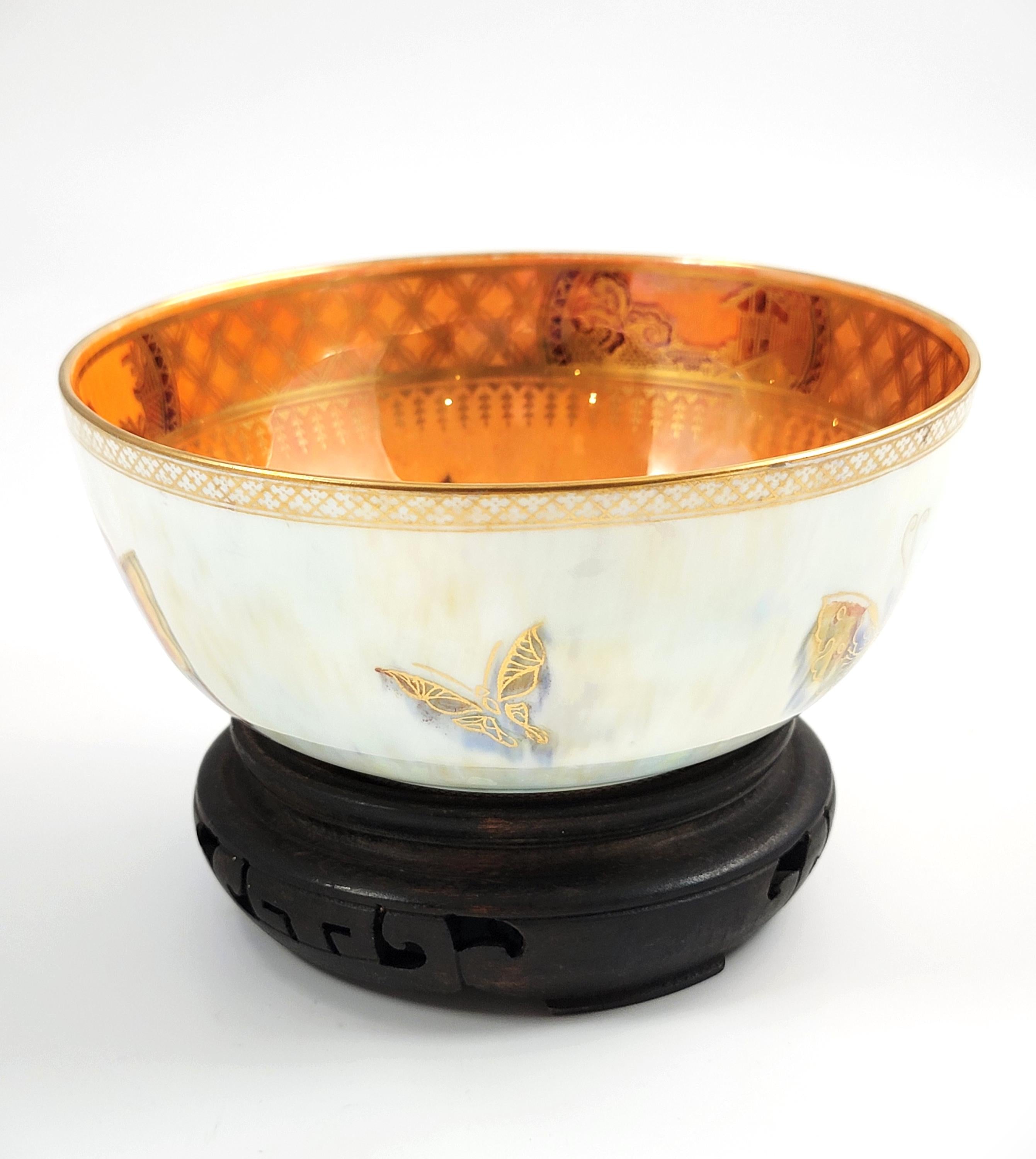 Daisy Makeig-Jones Wedgwood Butterfly Lustre Bowl, Mother-of-Pearl & Orange, Z4832, c.1915, Hand Painted