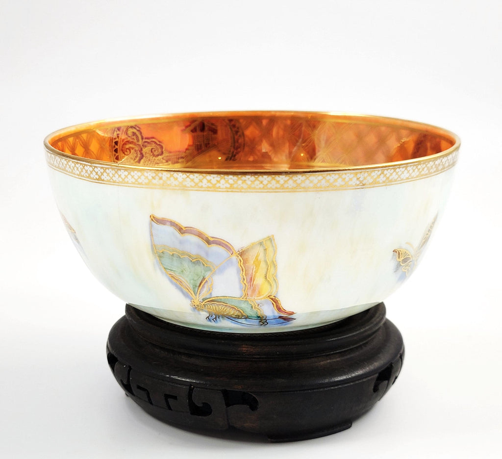 Daisy Makeig-Jones Wedgwood Butterfly Lustre Bowl, Mother-of-Pearl & Orange, Z4832, c.1915, Hand Painted